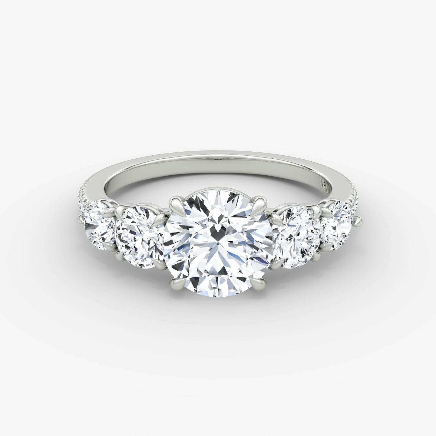 The Signature Five Stone | Round Brilliant | Platinum | bandAccent: Pavé | caratWeight: 1.0ct | diamondOrientation: vertical