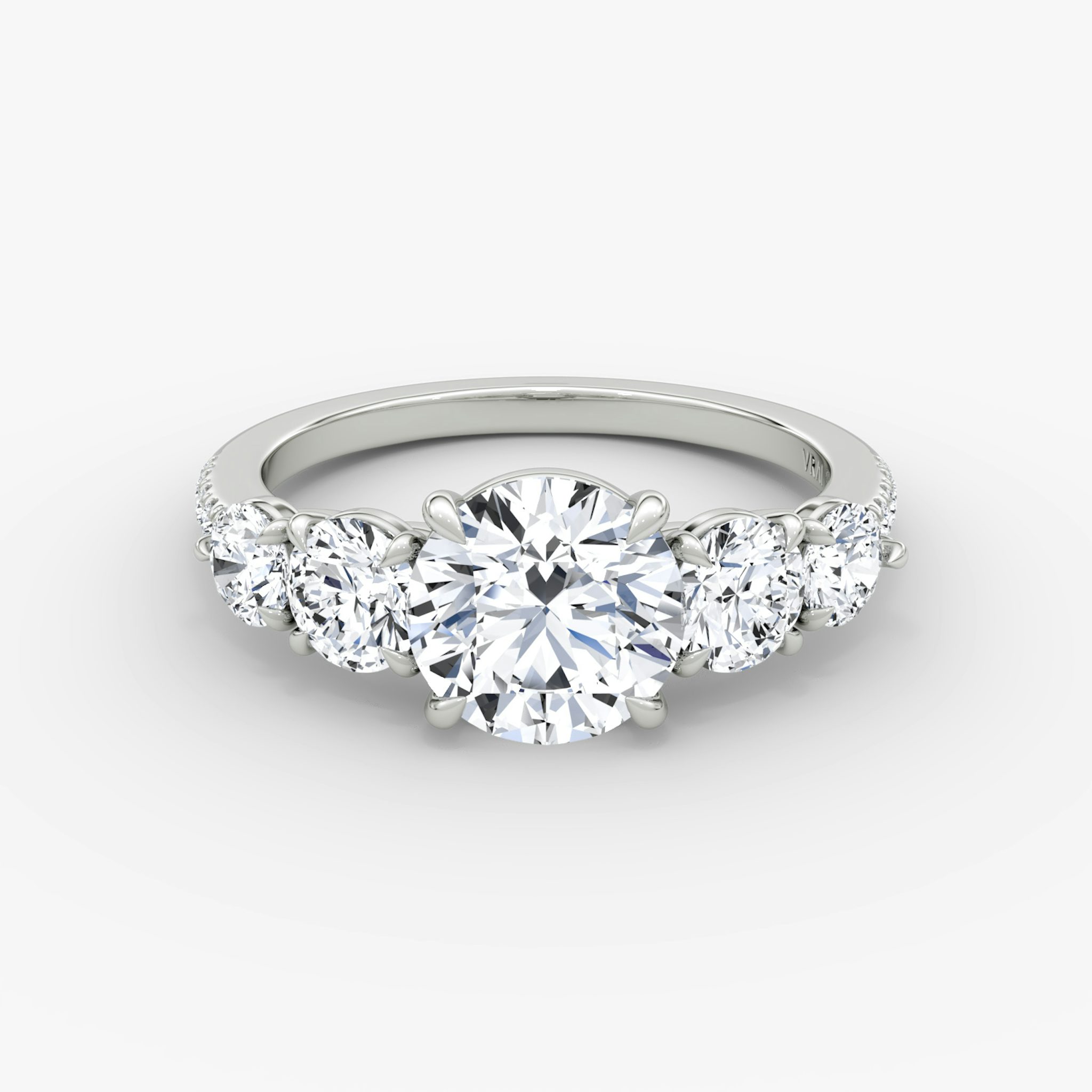 The Signature Five Stone | Round Brilliant | 18k | White Gold | bandAccent: Pavé | caratWeight: other | diamondOrientation: vertical