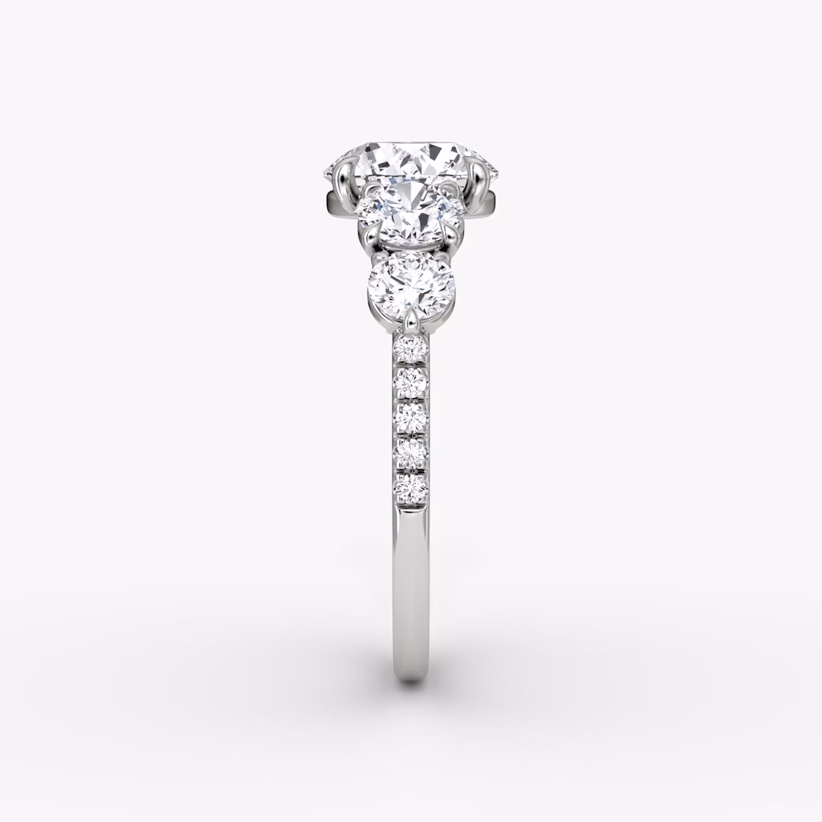 The Signature Five Stone | Round Brilliant | Platinum | bandAccent: Pavé | caratWeight: other | diamondOrientation: vertical