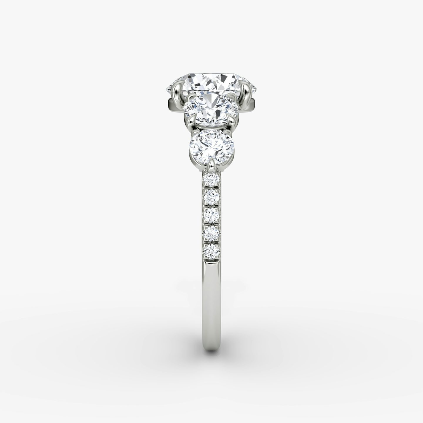 The Signature Five Stone | Round Brilliant | Platinum | bandAccent: Pavé | caratWeight: 1.0ct | diamondOrientation: vertical