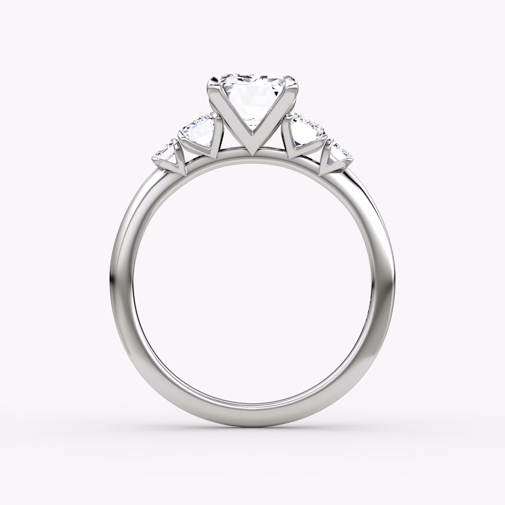 The Statement Five Stone | Emerald | 18k | White Gold | bandAccent: Plain | diamondOrientation: vertical | caratWeight: other