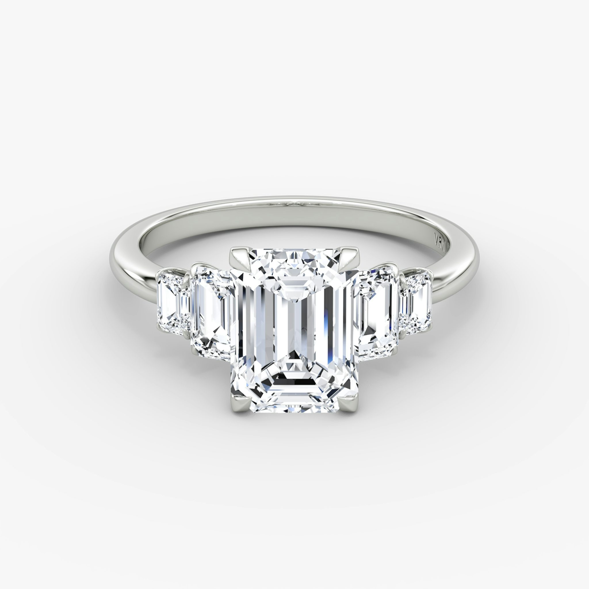 The Statement Five Stone | Emerald | 18k | White Gold | bandAccent: Plain | diamondOrientation: vertical | caratWeight: other