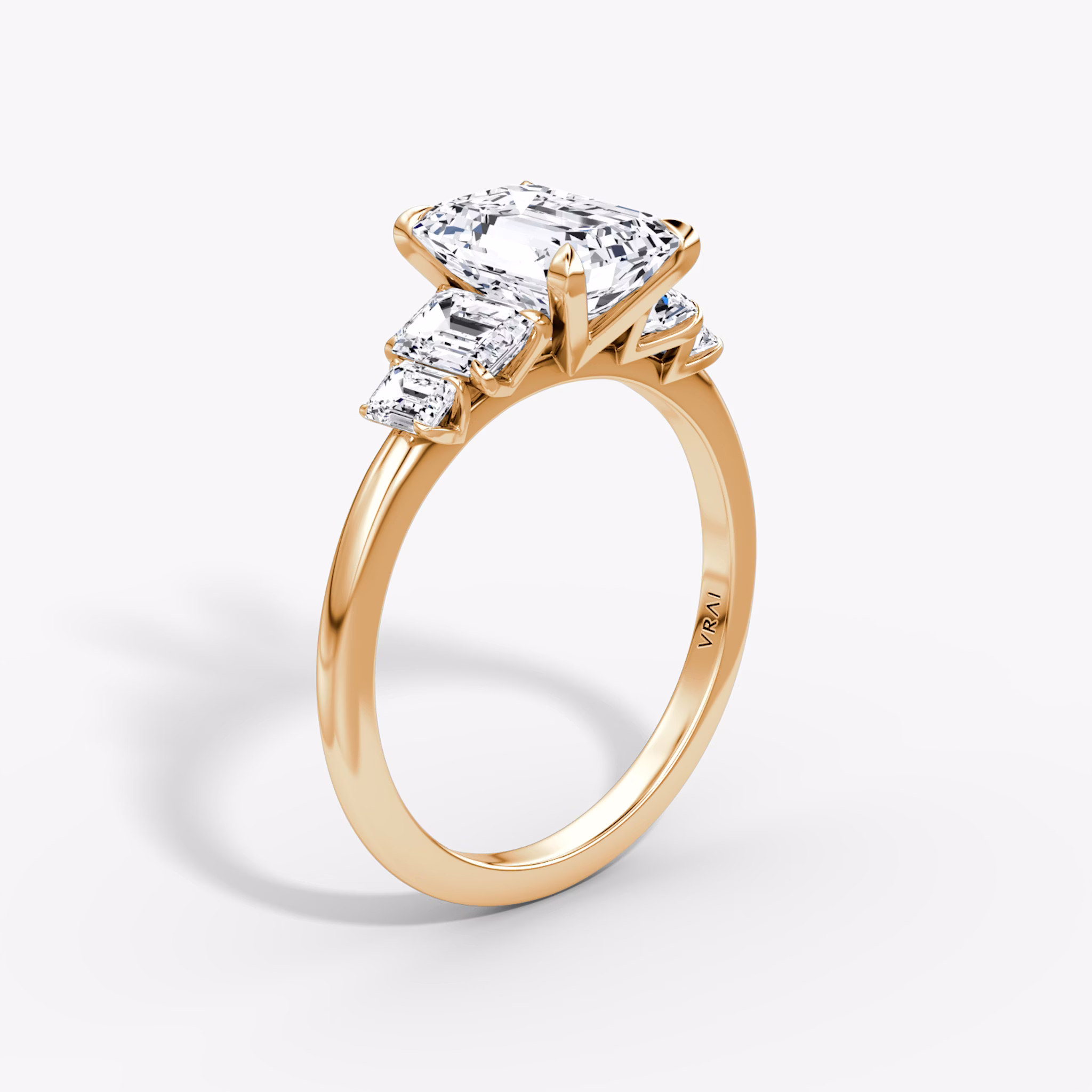 The Statement Five Stone | Emerald | 14k | Rose Gold | bandAccent: Plain | diamondOrientation: vertical | caratWeight: other