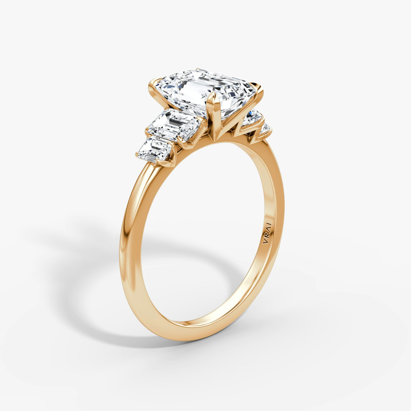 The Statement Five Stone | Emerald | 14k | Rose Gold | bandAccent: Plain | diamondOrientation: vertical | caratWeight: other