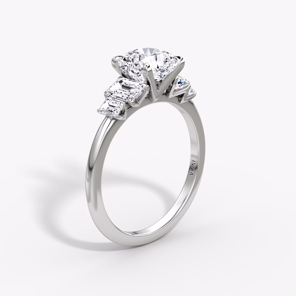The Statement Five Stone | Cushion | 18k | White Gold | bandAccent: Plain | diamondOrientation: vertical | caratWeight: other
