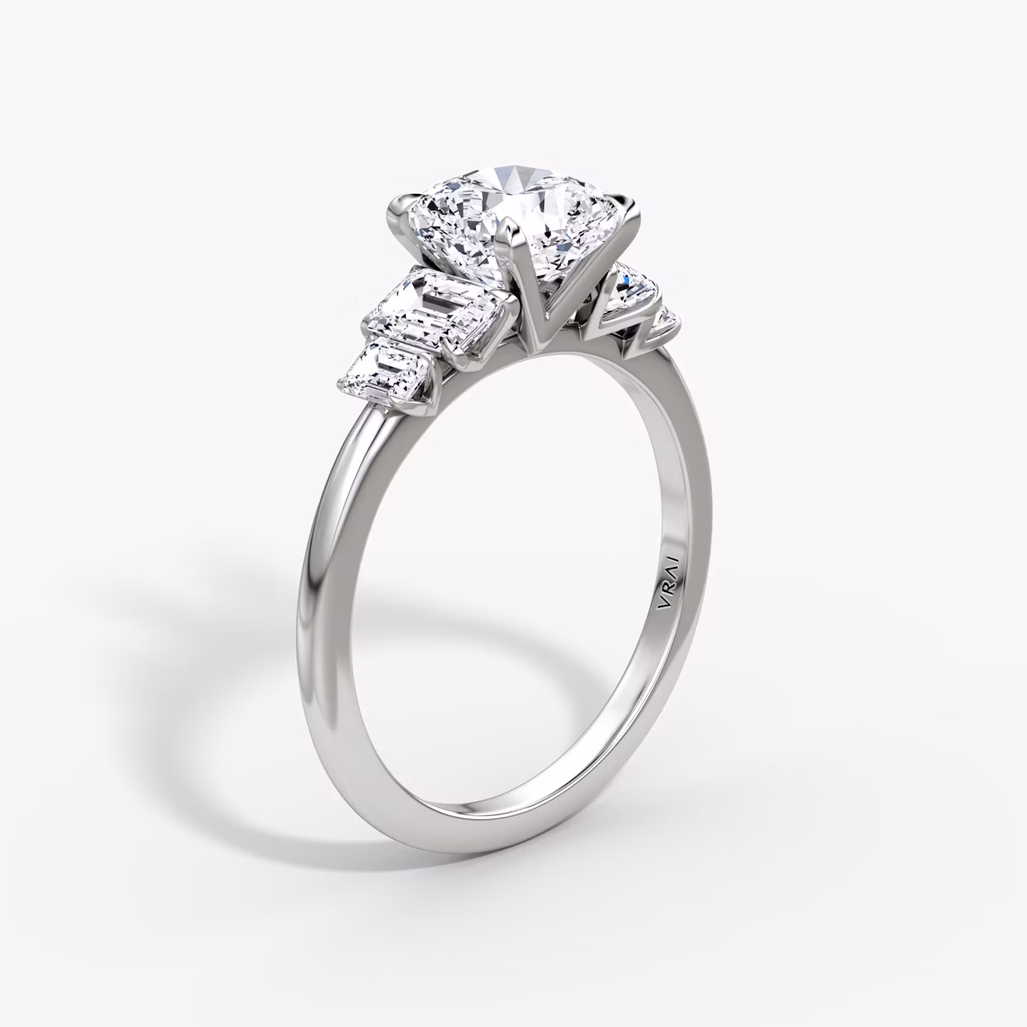 The Statement Five Stone | Cushion | 18k | White Gold | bandAccent: Plain | diamondOrientation: vertical | caratWeight: other