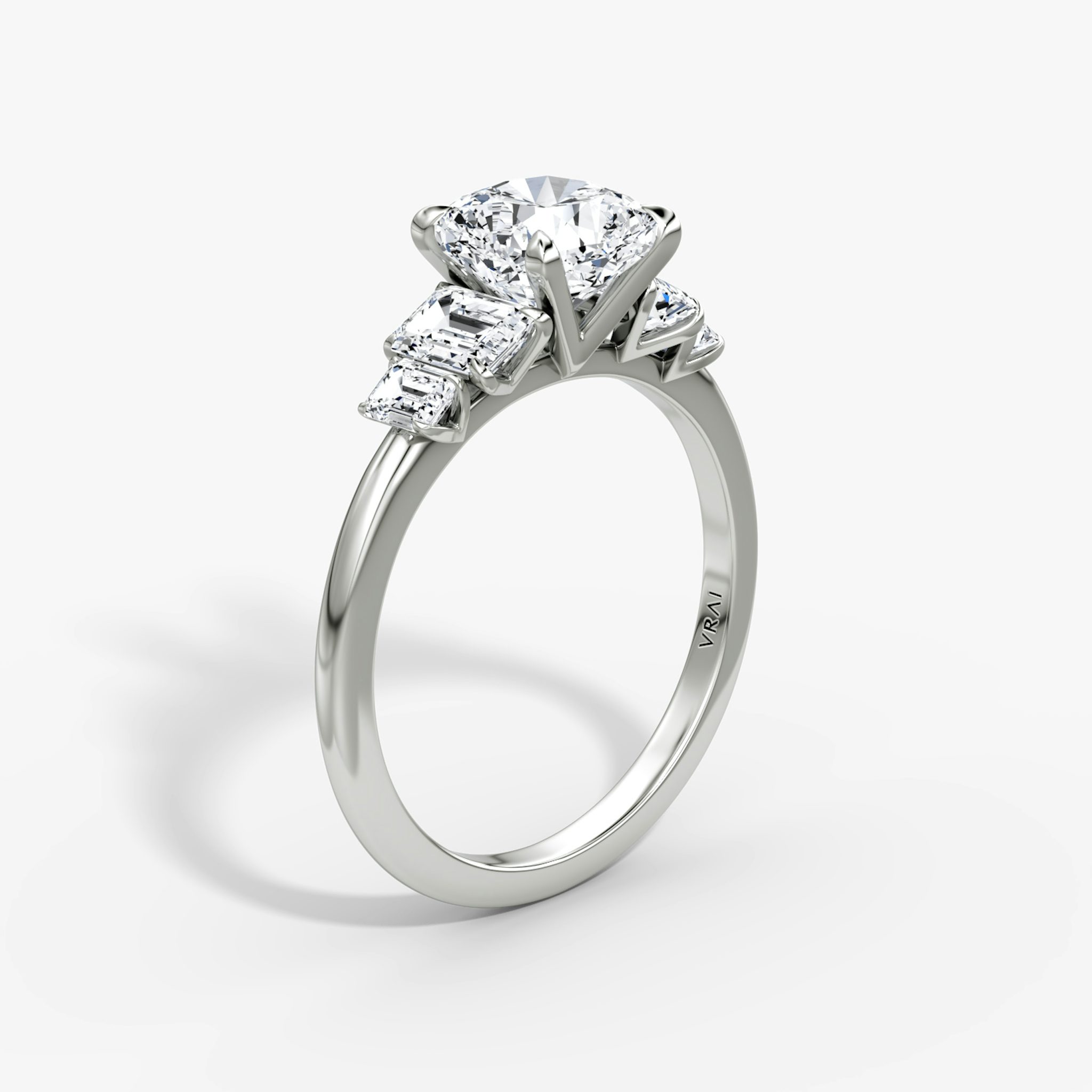 The Statement Five Stone | Cushion | Platinum | bandAccent: Plain | diamondOrientation: vertical | caratWeight: other