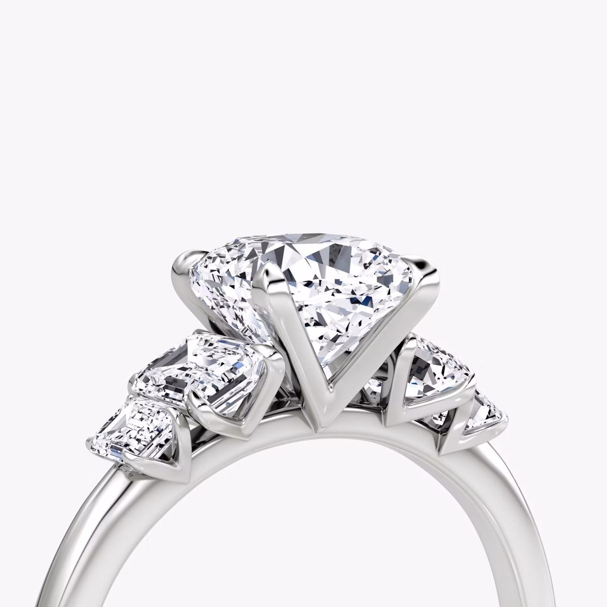 The Statement Five Stone | Cushion | 18k | White Gold | bandAccent: Plain | diamondOrientation: vertical | caratWeight: other