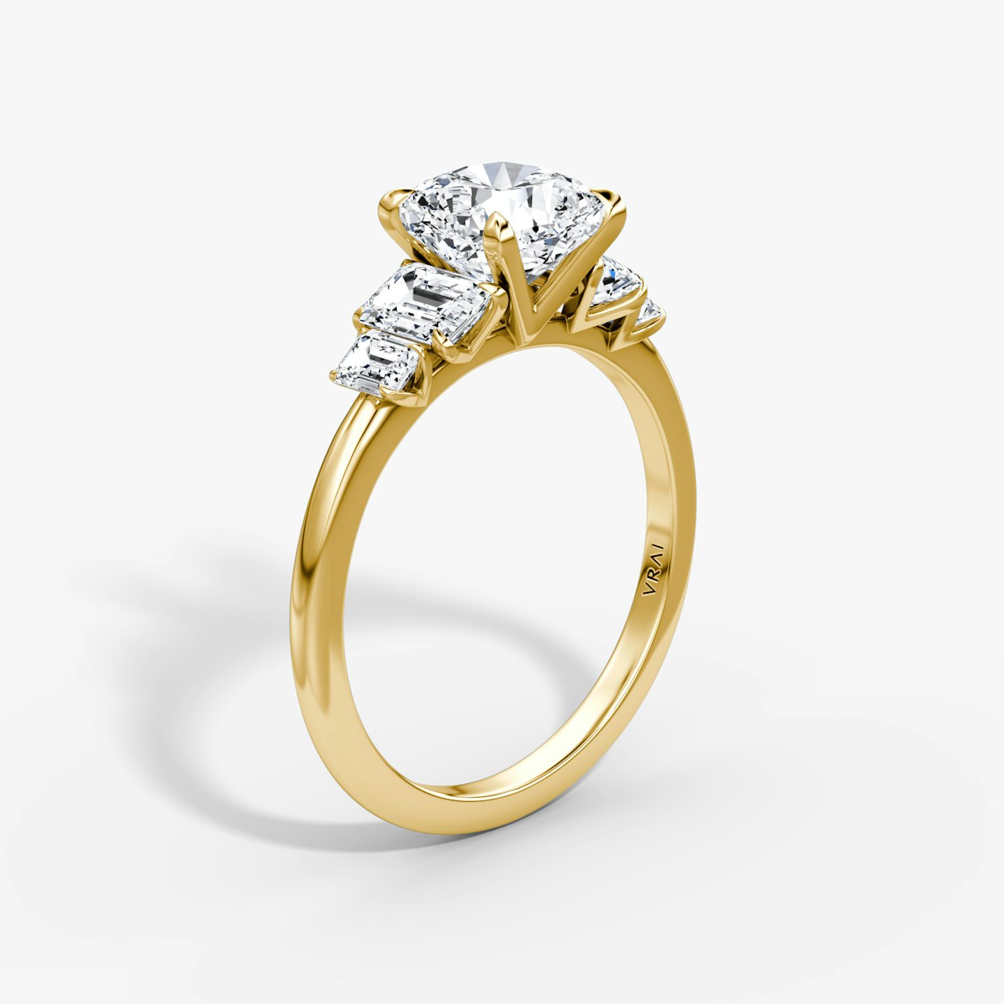 The Statement Five Stone | Cushion | 18k | Yellow Gold | bandAccent: Plain | diamondOrientation: vertical | caratWeight: other