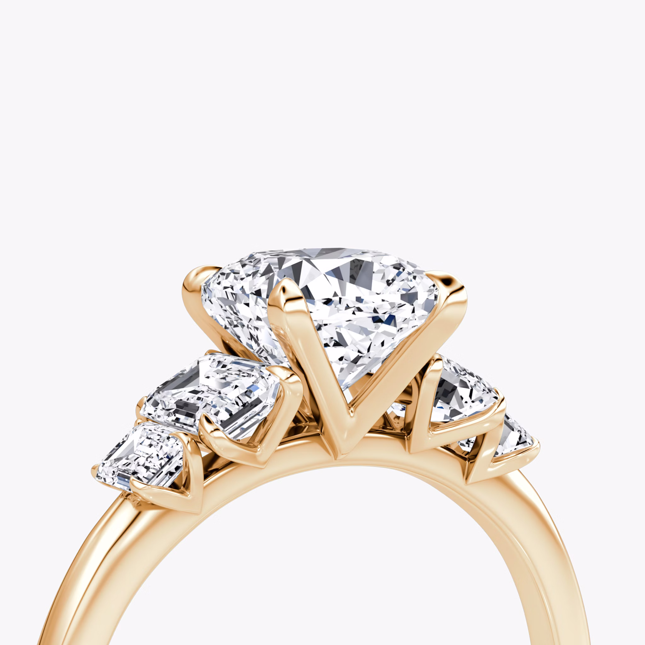 The Statement Five Stone | Cushion | 14k | Rose Gold | bandAccent: Plain | diamondOrientation: vertical | caratWeight: other