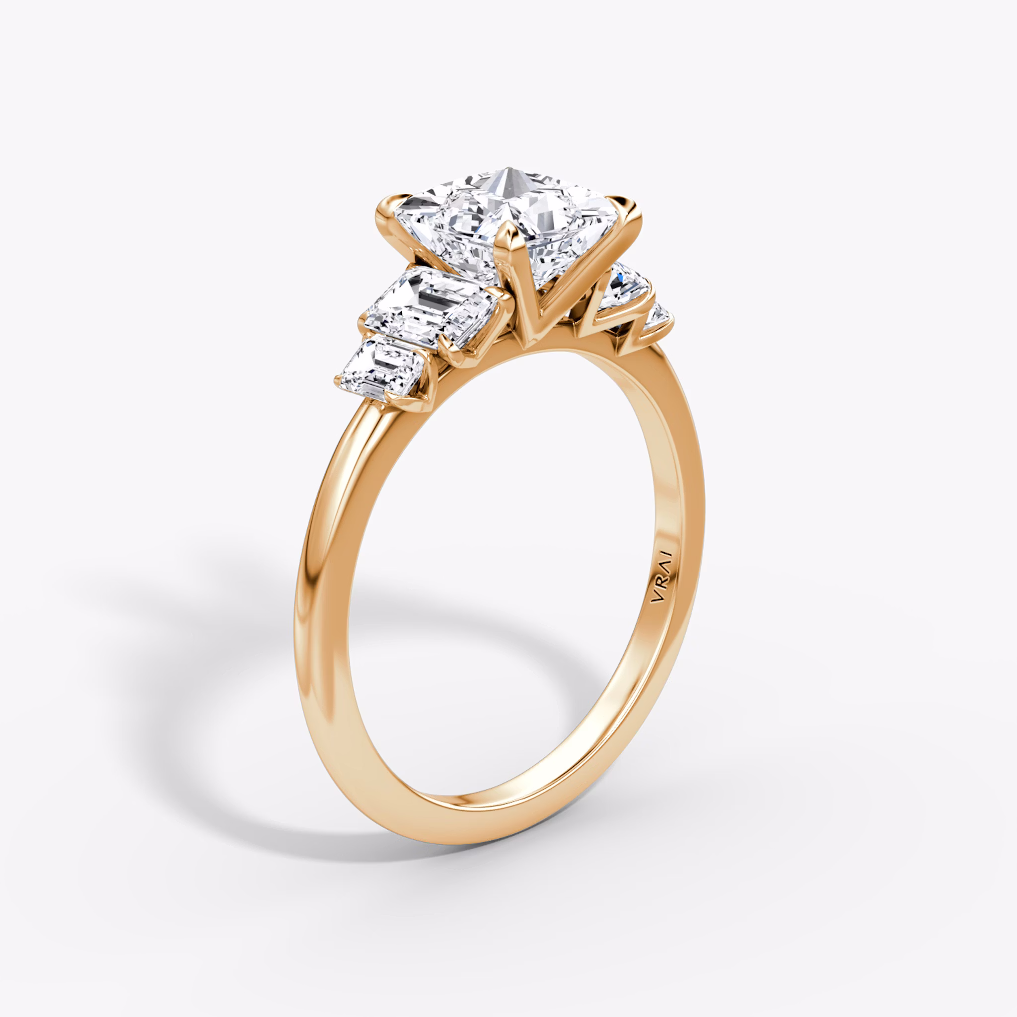 The Statement Five Stone | Princess | 14k | Rose Gold | bandAccent: Plain | diamondOrientation: vertical | caratWeight: other