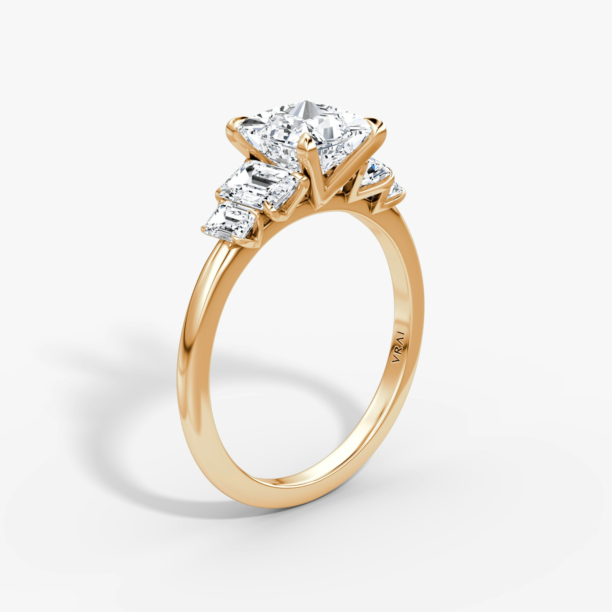 The Statement Five Stone | Princess | 14k | Rose Gold | bandAccent: Plain | diamondOrientation: vertical | caratWeight: other