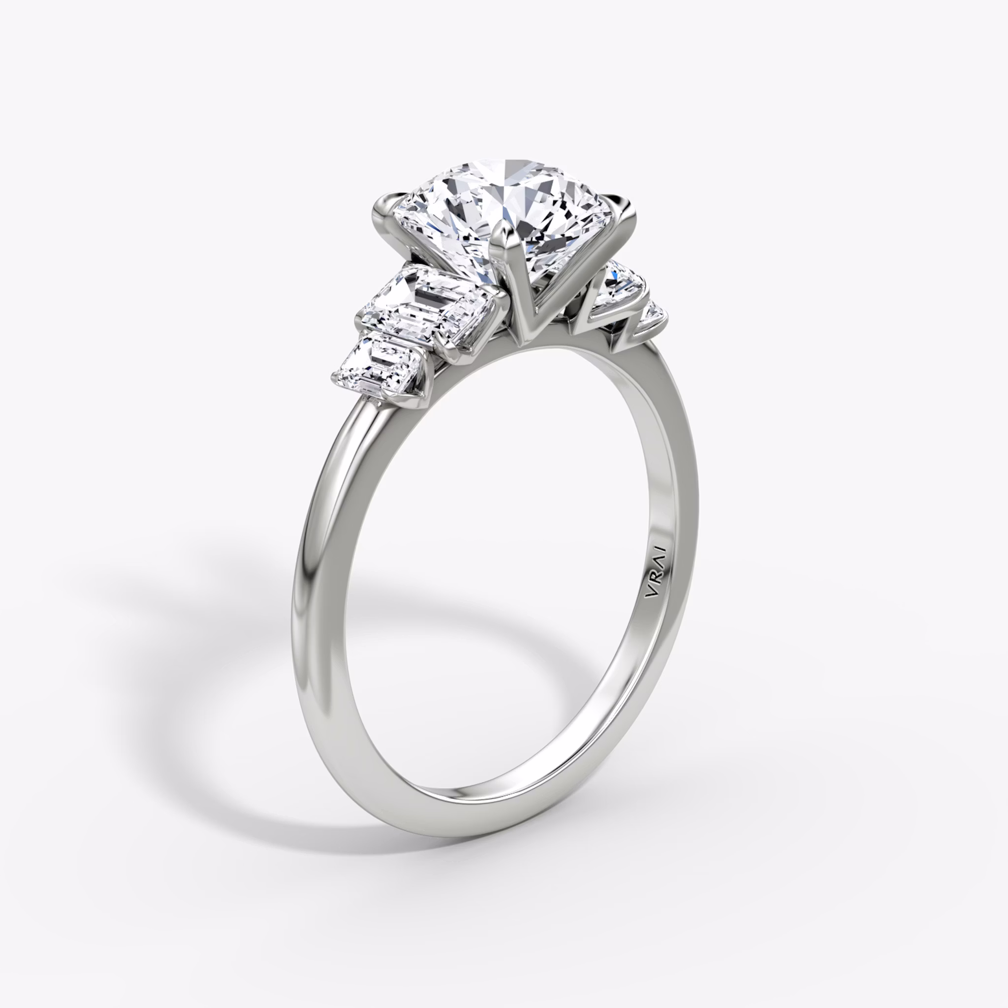 The Statement Five Stone | Round Brilliant | 18k | White Gold | bandAccent: Plain | caratWeight: other | diamondOrientation: vertical