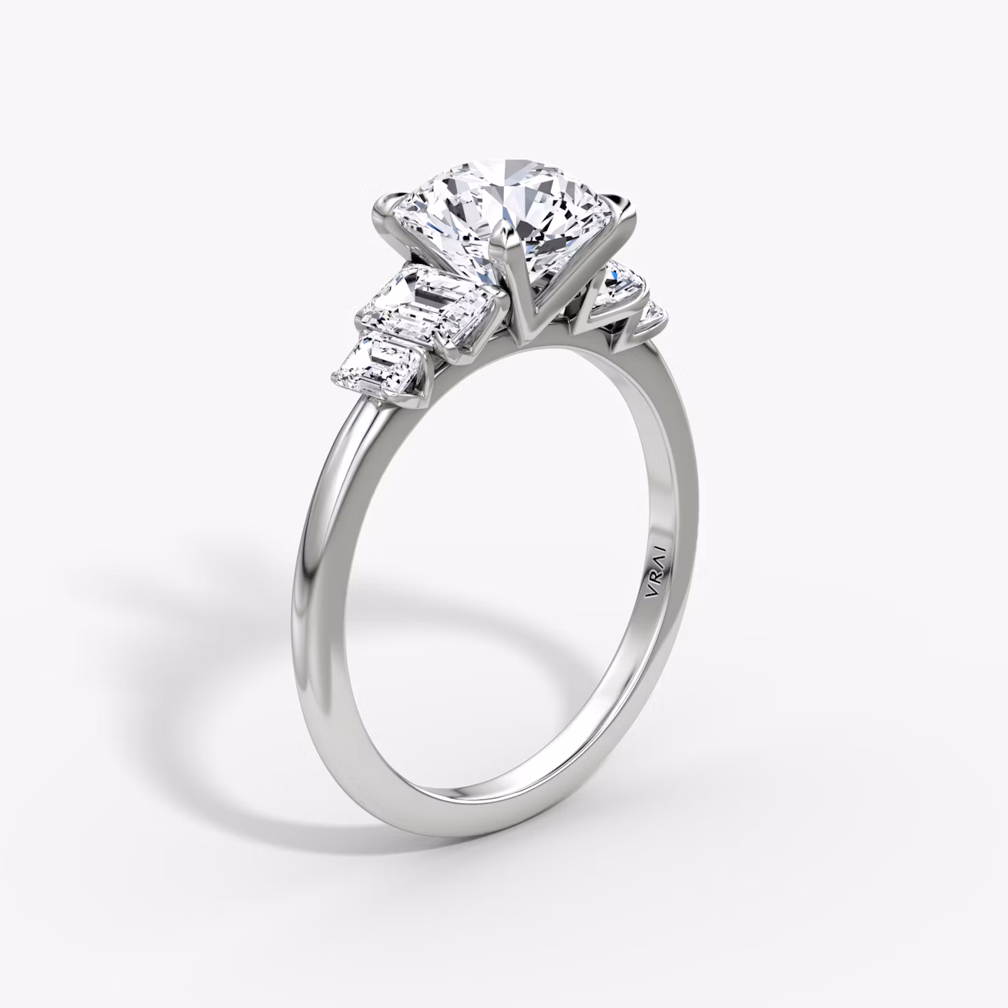The Statement Five Stone | Round Brilliant | 18k | White Gold | bandAccent: Plain | caratWeight: 2.0ct | diamondOrientation: vertical