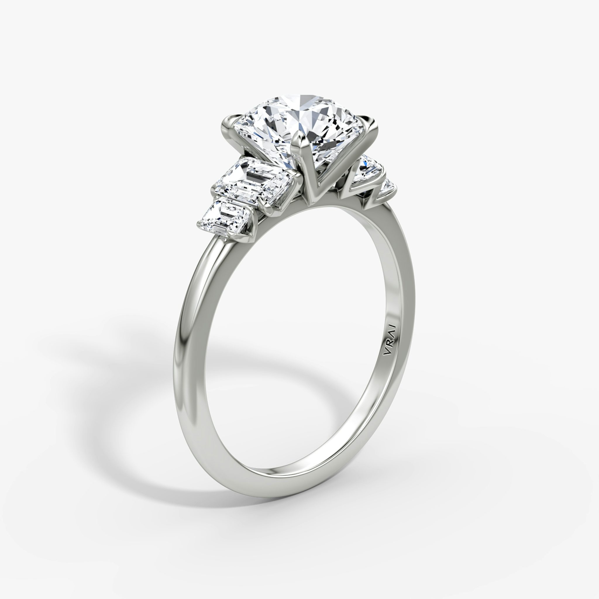 The Statement Five Stone | Round Brilliant | 18k | White Gold | bandAccent: Plain | caratWeight: other | diamondOrientation: vertical