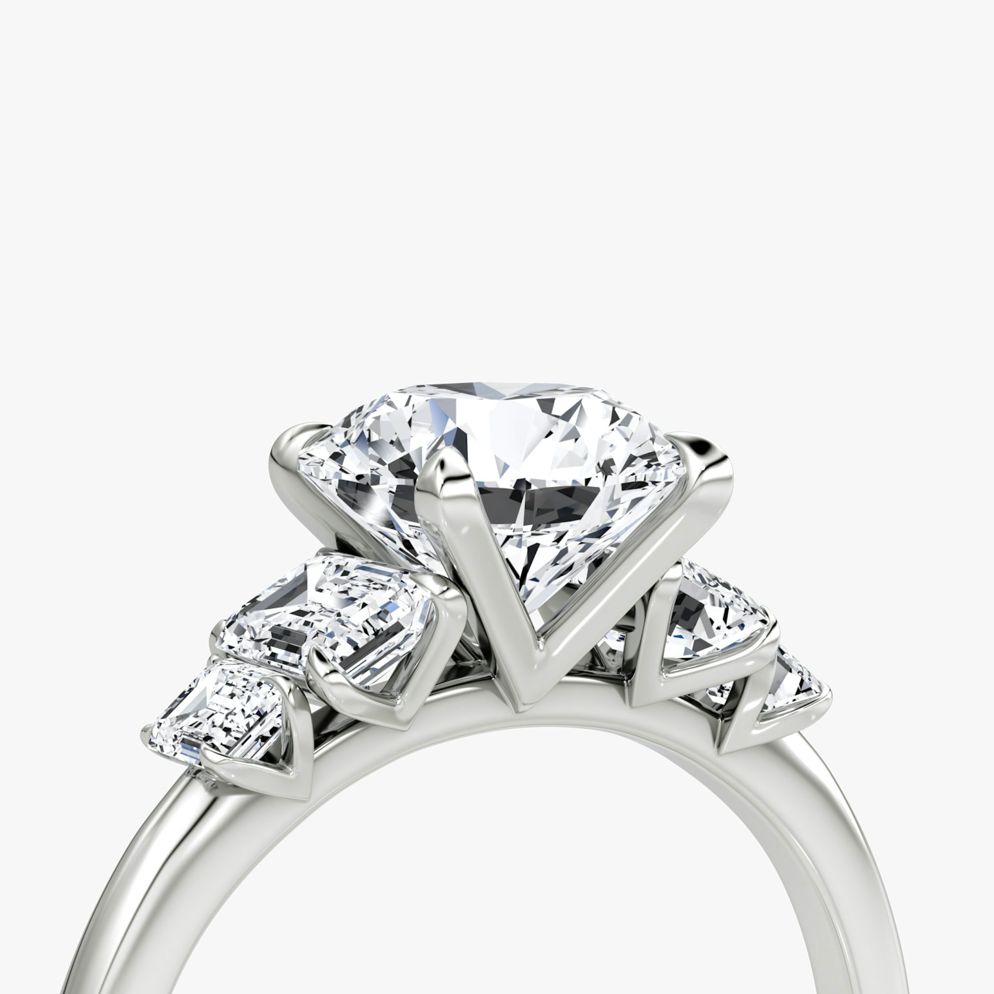The Statement Five Stone | Round Brilliant | 18k | White Gold | bandAccent: Plain | caratWeight: other | diamondOrientation: vertical
