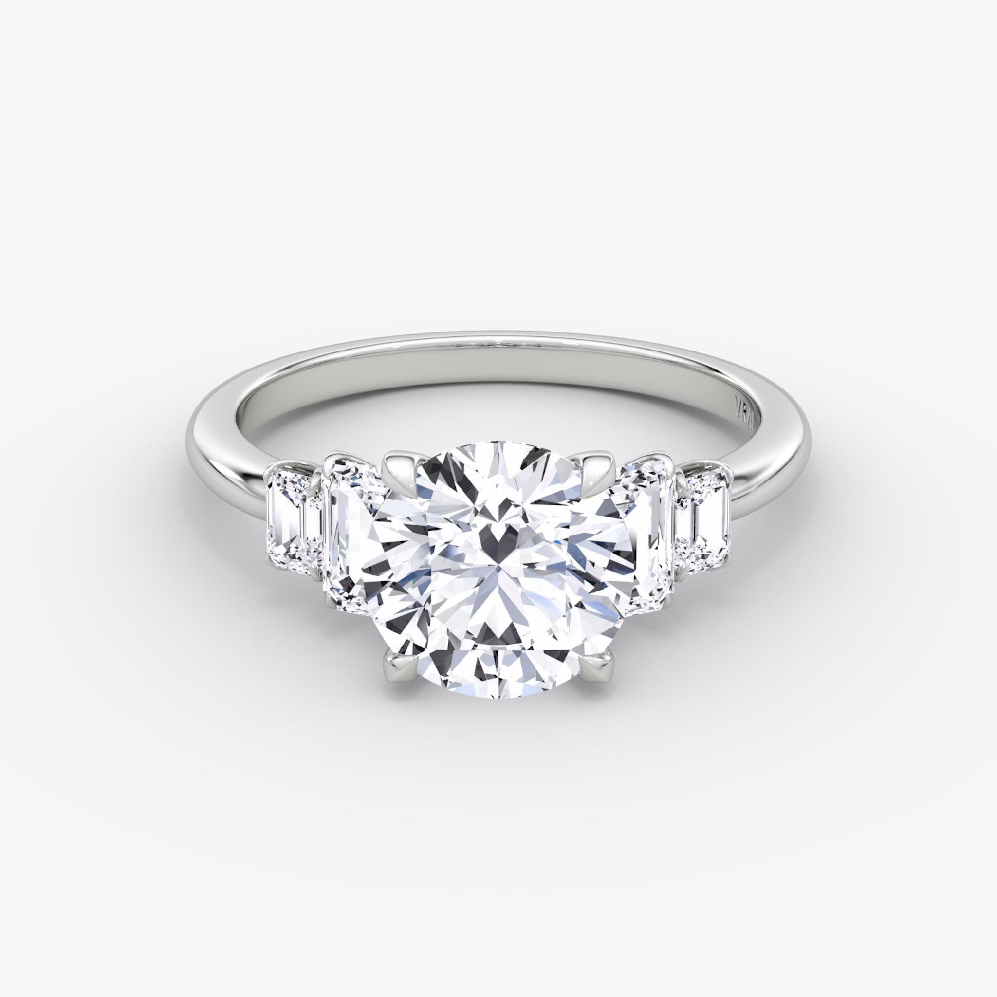 The Statement Five Stone | Round Brilliant | 18k | White Gold | bandAccent: Plain | caratWeight: other | diamondOrientation: vertical