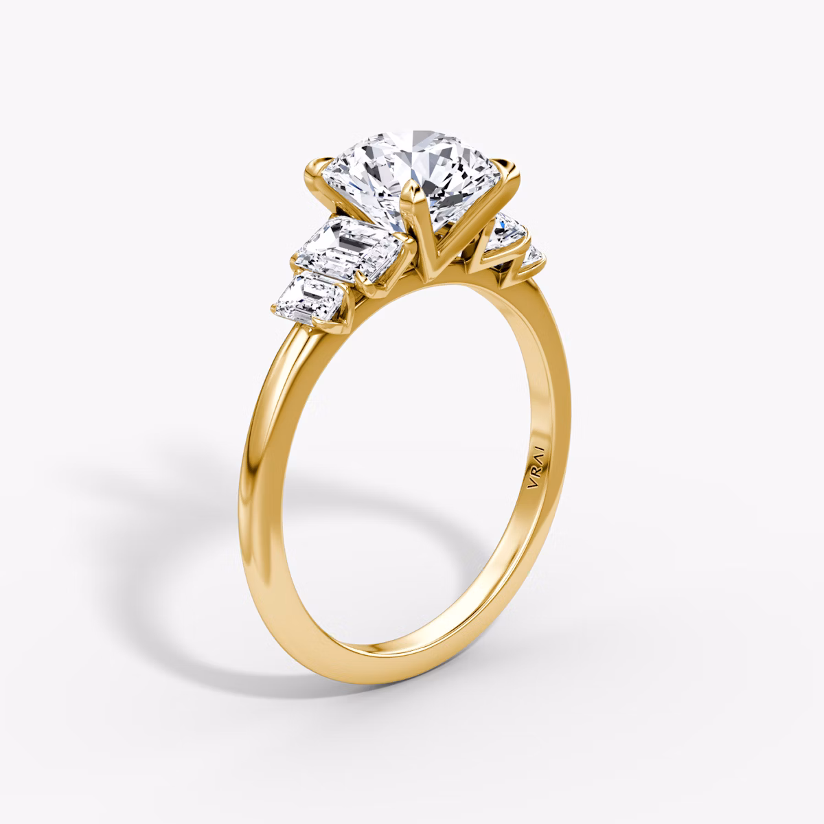The Statement Five Stone | Round Brilliant | 18k | Yellow Gold | bandAccent: Plain | caratWeight: 2.0ct | diamondOrientation: vertical