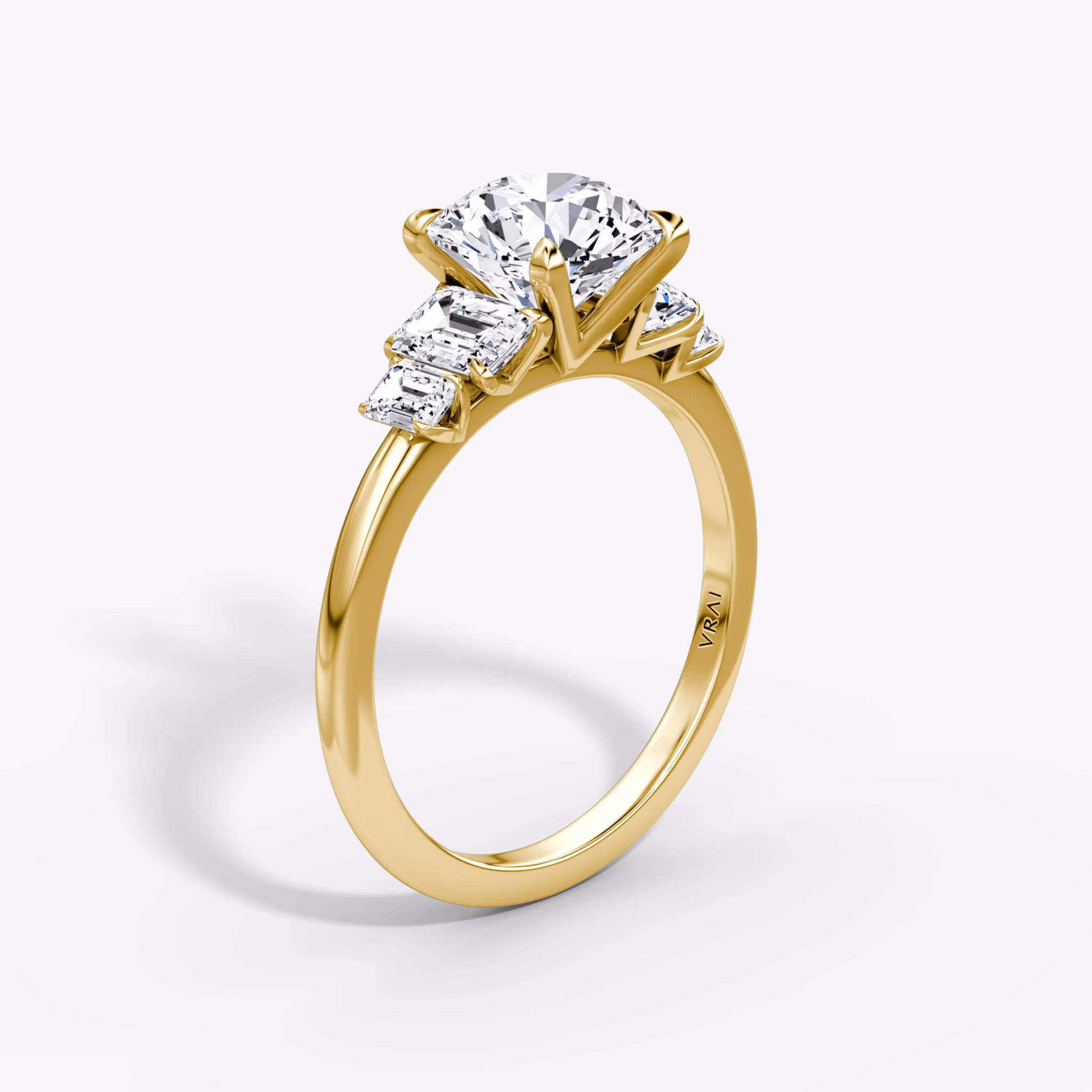 The Statement Five Stone | Round Brilliant | 18k | Yellow Gold | bandAccent: Plain | caratWeight: other | diamondOrientation: vertical