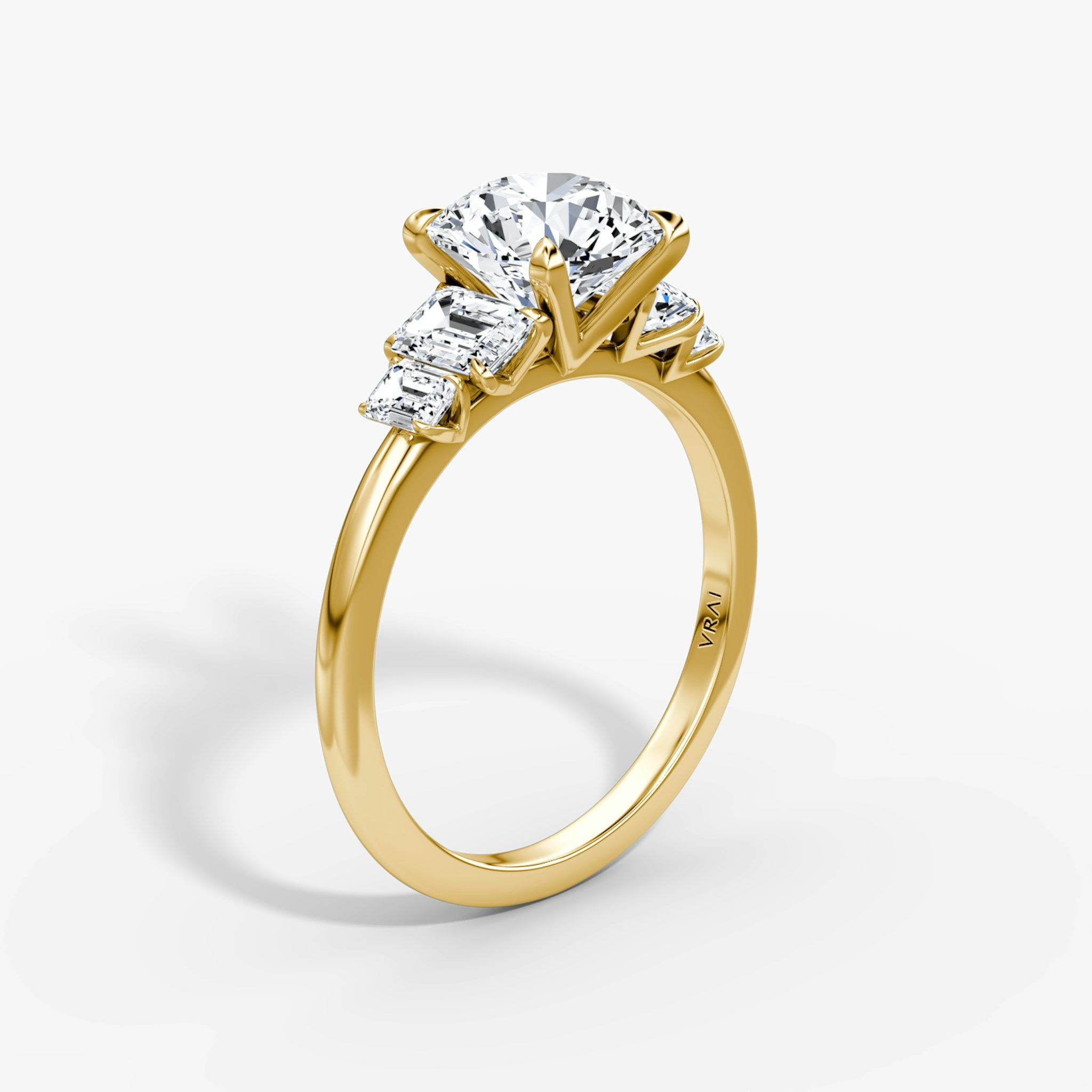 The Statement Five Stone | Round Brilliant | 18k | Yellow Gold | bandAccent: Plain | caratWeight: other | diamondOrientation: vertical
