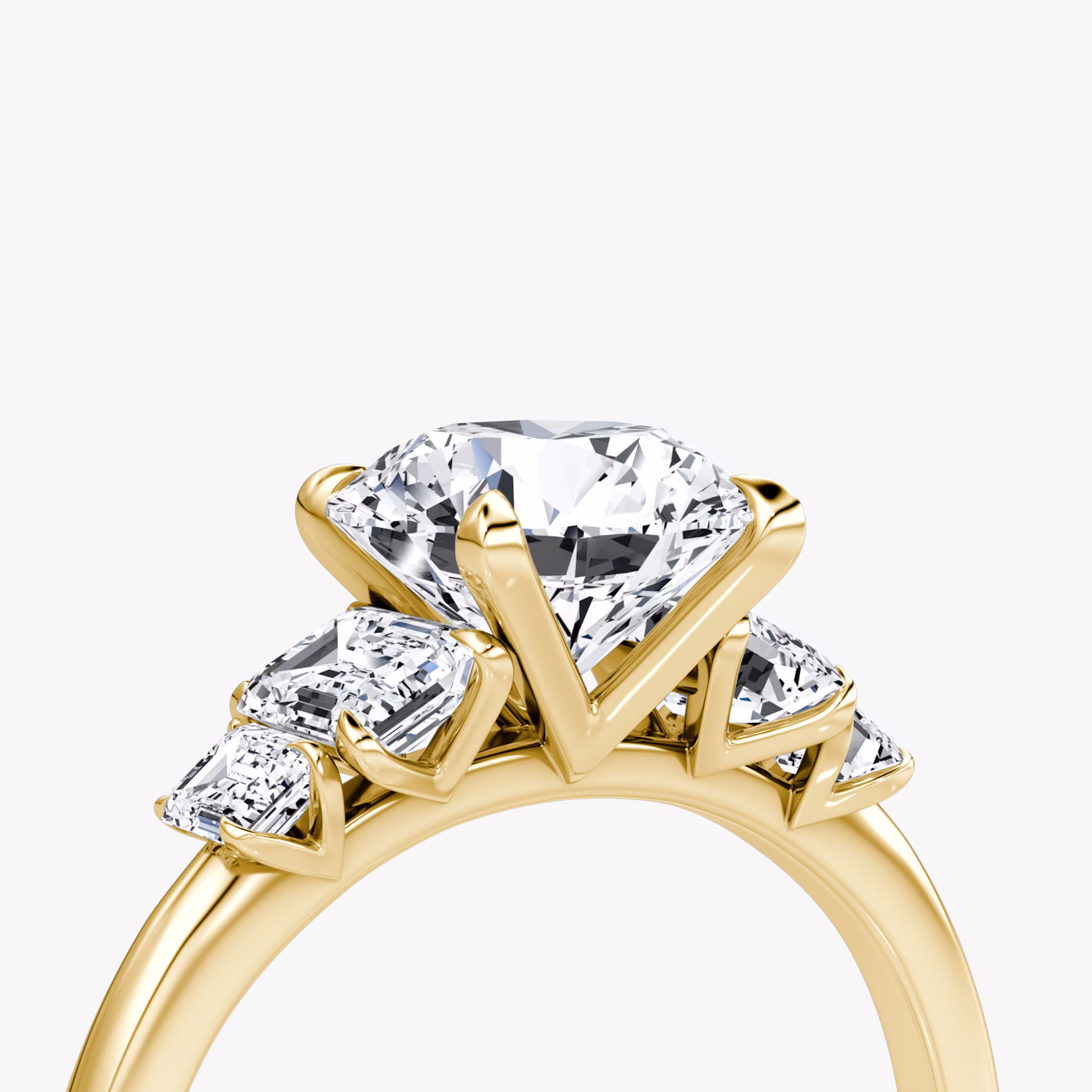 The Statement Five Stone | Round Brilliant | 18k | Yellow Gold | bandAccent: Plain | caratWeight: other | diamondOrientation: vertical
