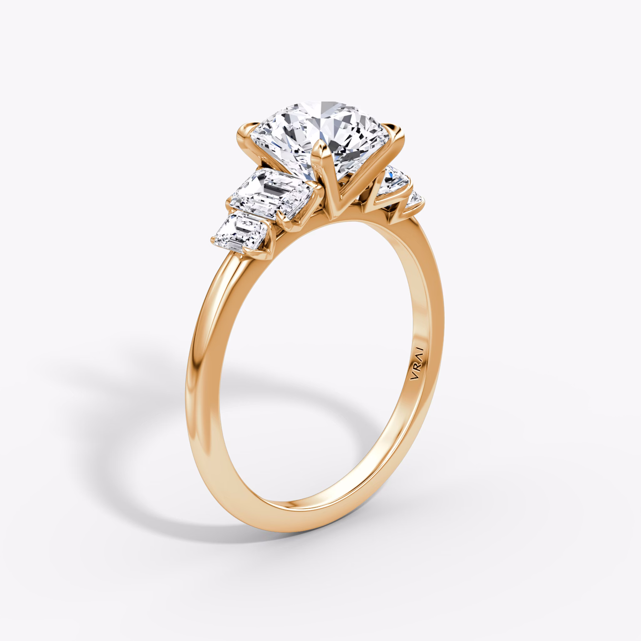 The Statement Five Stone | Round Brilliant | 14k | Rose Gold | bandAccent: Plain | caratWeight: other | diamondOrientation: vertical