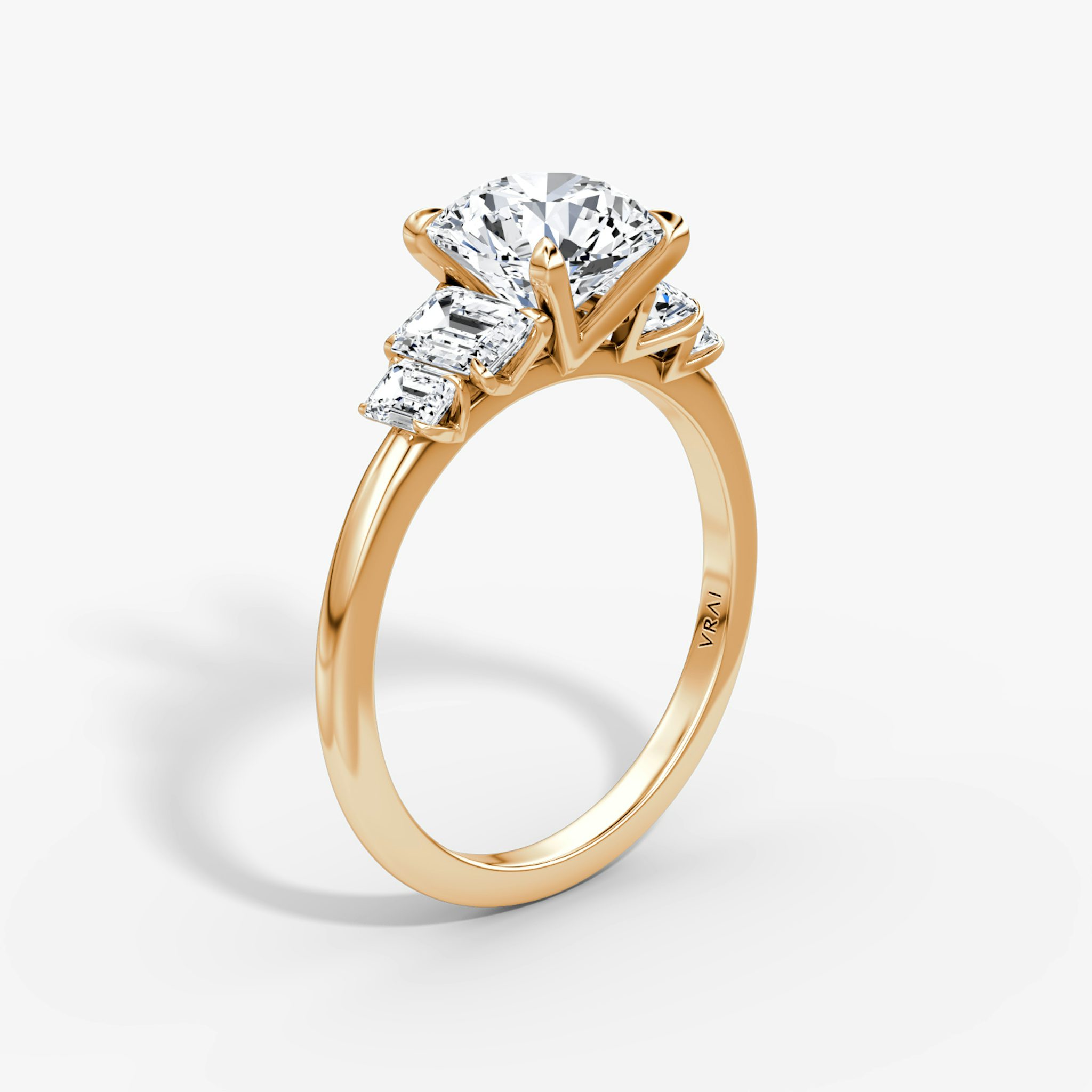 The Statement Five Stone | Round Brilliant | 14k | Rose Gold | bandAccent: Plain | caratWeight: other | diamondOrientation: vertical