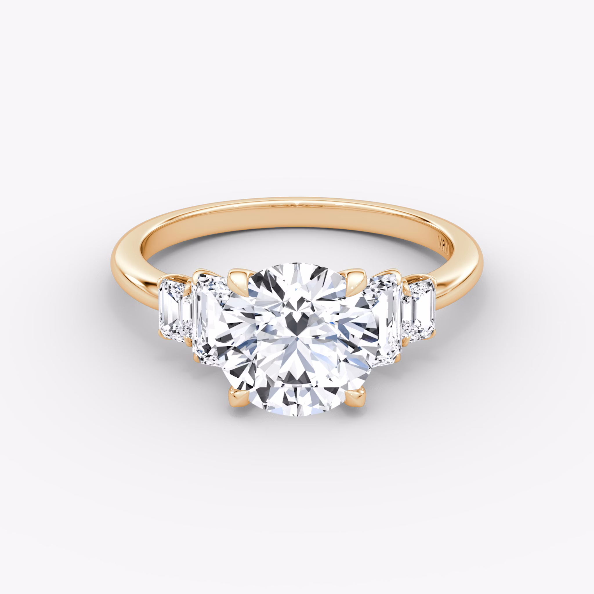 The Statement Five Stone | Round Brilliant | 14k | Rose Gold | bandAccent: Plain | caratWeight: other | diamondOrientation: vertical