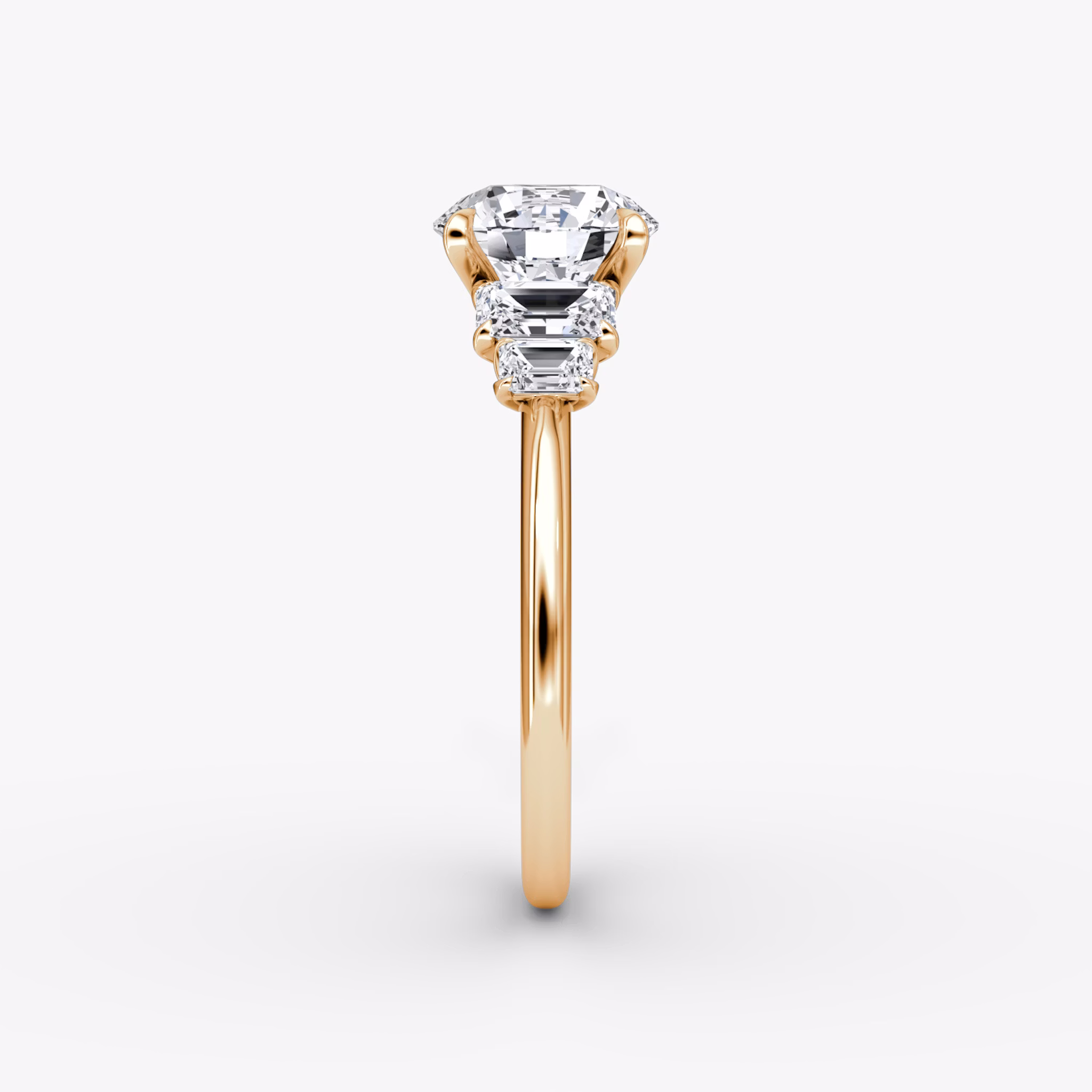 The Statement Five Stone | Round Brilliant | 14k | Rose Gold | bandAccent: Plain | caratWeight: other | diamondOrientation: vertical