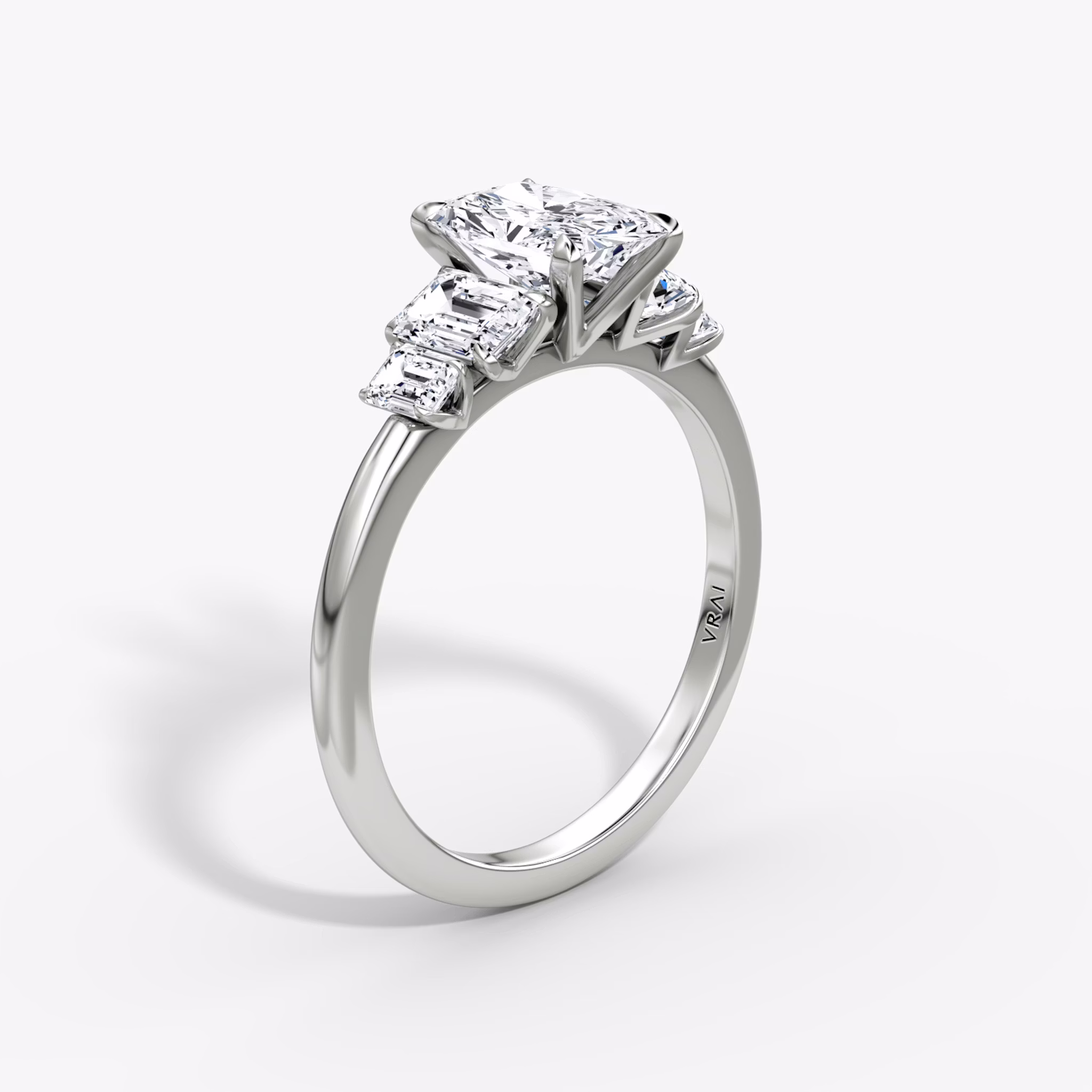 The Statement Five Stone | Radiant | 18k | White Gold | bandAccent: Plain | diamondOrientation: vertical | caratWeight: other
