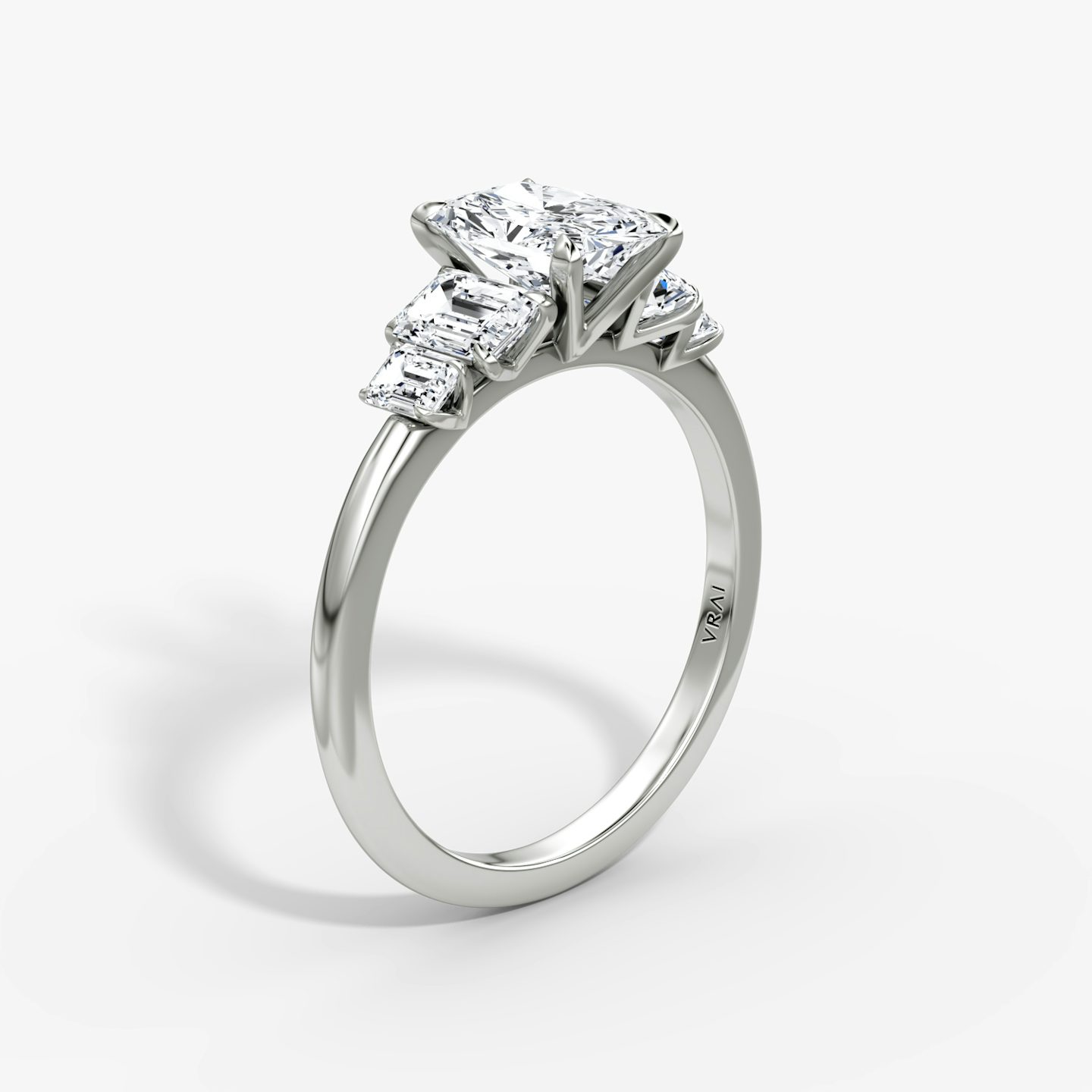 The Statement Five Stone | Radiant | 18k | White Gold | bandAccent: Plain | diamondOrientation: vertical | caratWeight: other