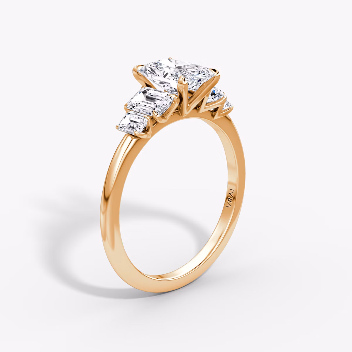 The Statement Five Stone | Radiant | 14k | Rose Gold | bandAccent: Plain | diamondOrientation: vertical | caratWeight: other