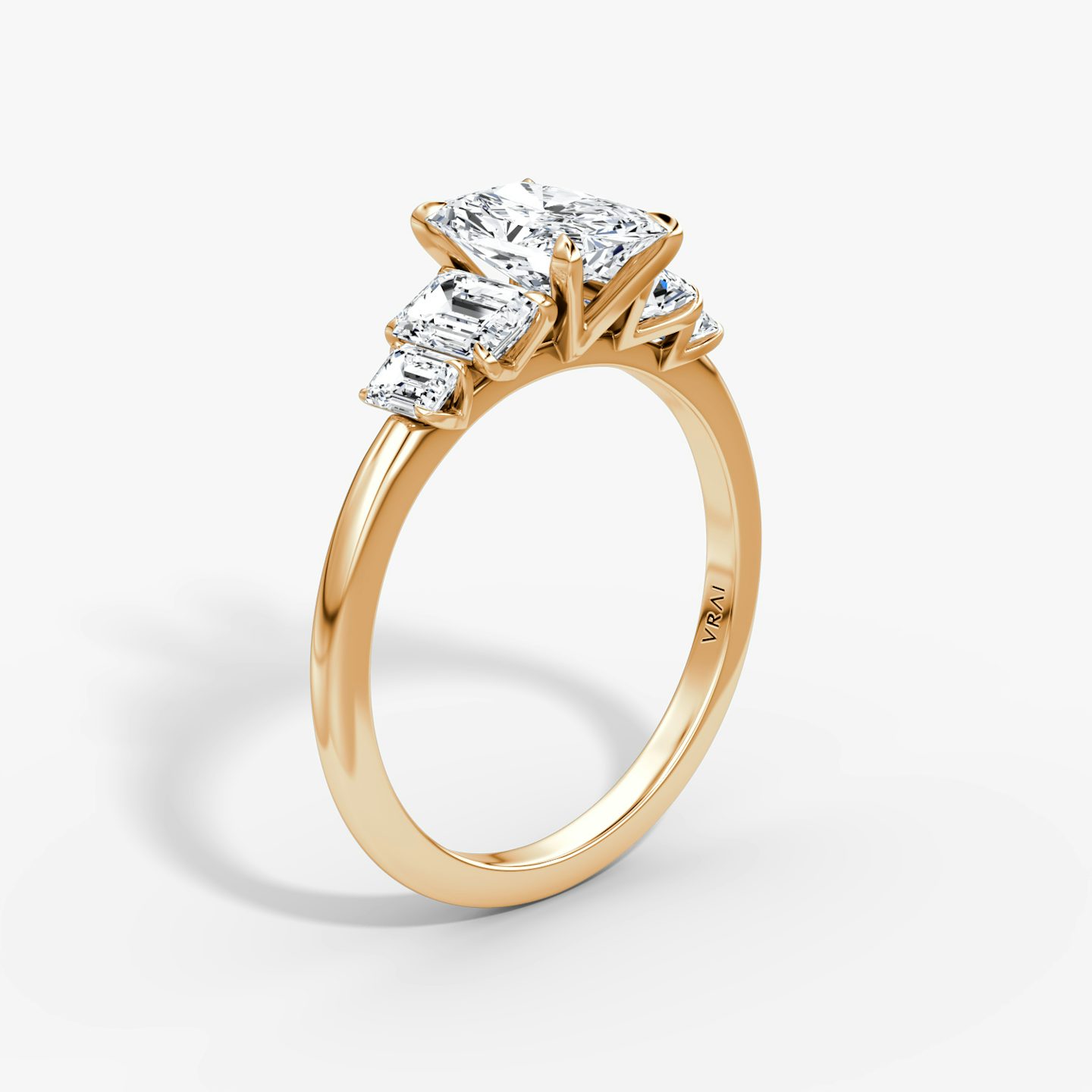 The Statement Five Stone | Radiant | 14k | Rose Gold | bandAccent: Plain | diamondOrientation: vertical | caratWeight: other