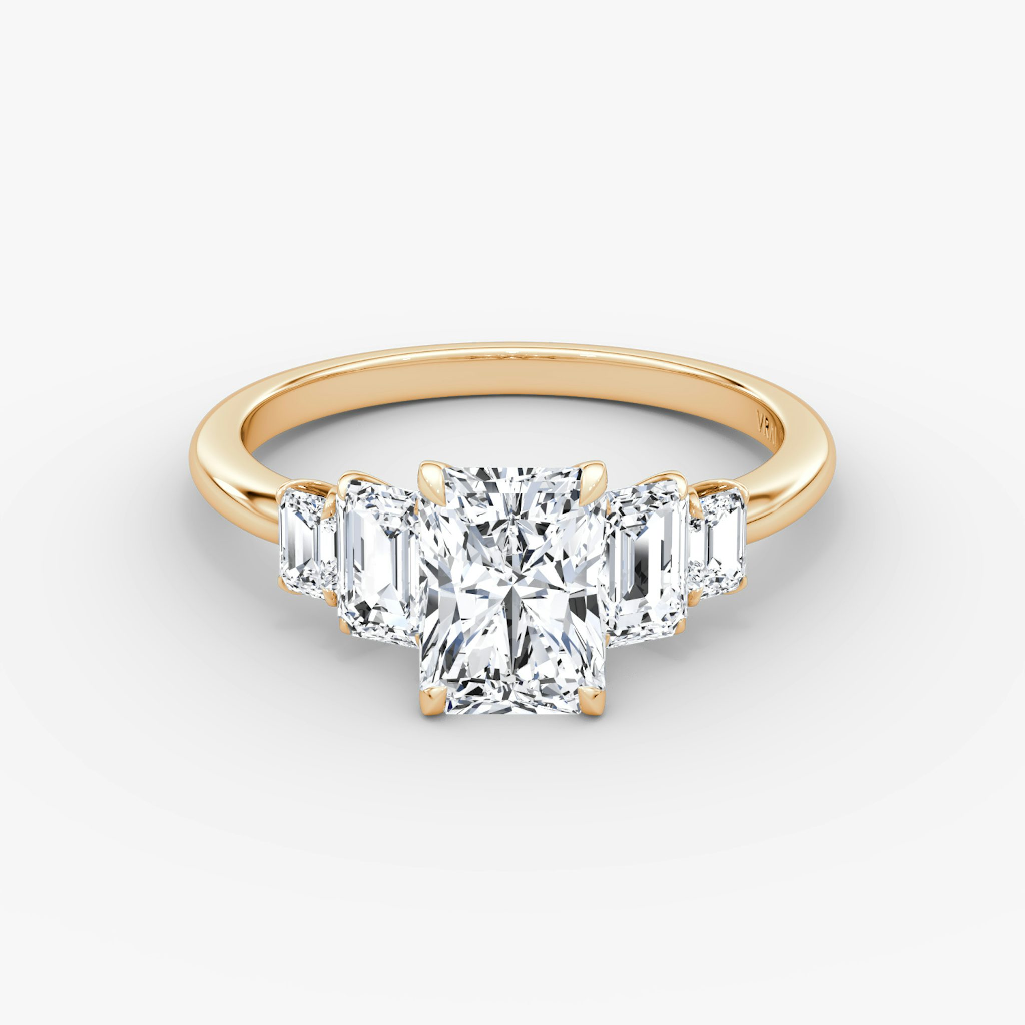 The Statement Five Stone | Radiant | 14k | Rose Gold | bandAccent: Plain | diamondOrientation: vertical | caratWeight: other
