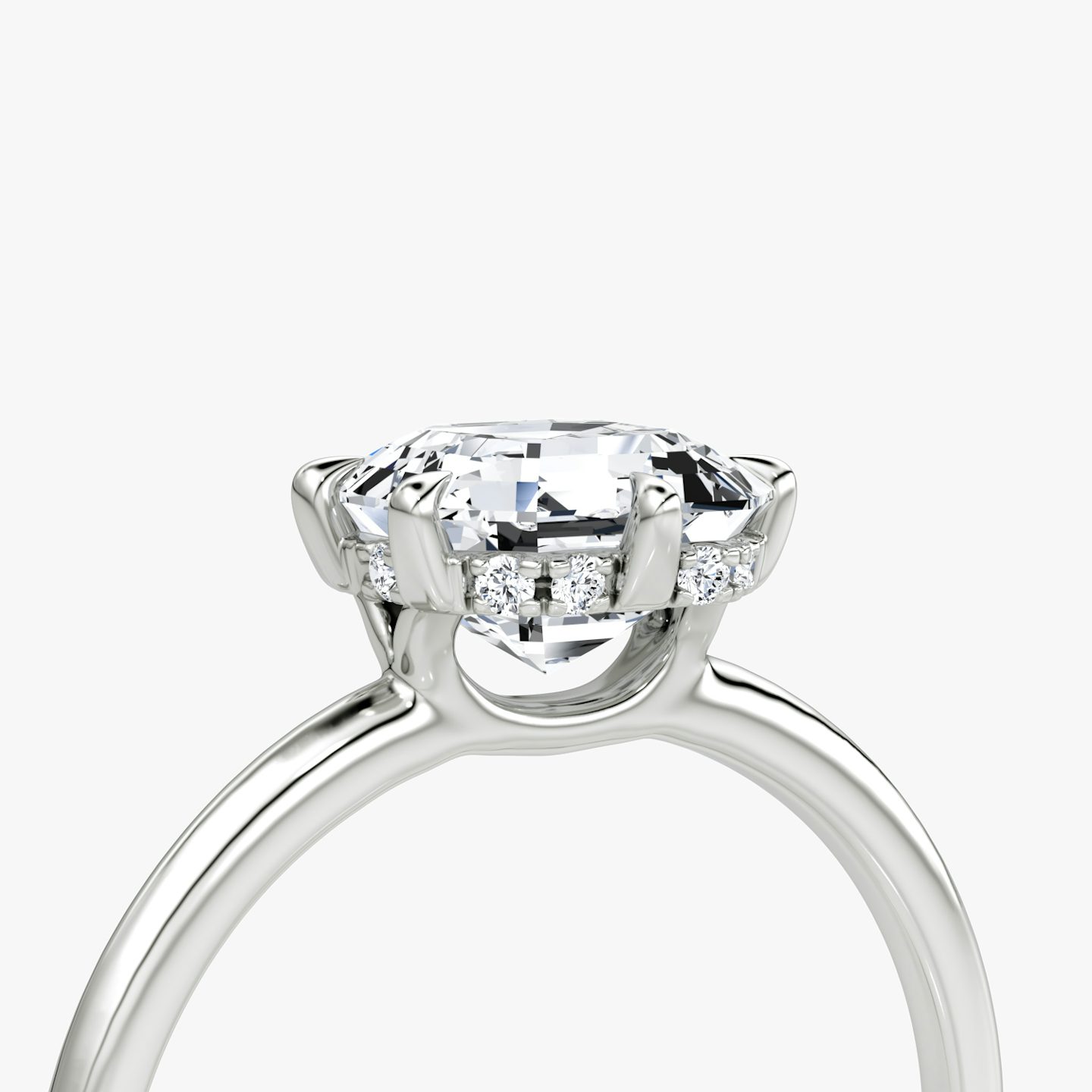 The Signature 6 Prong | Asscher | Platinum | bandAccent: Plain | bandWidth: standard | hiddenHalo: yes | diamondOrientation: vertical | caratWeight: other