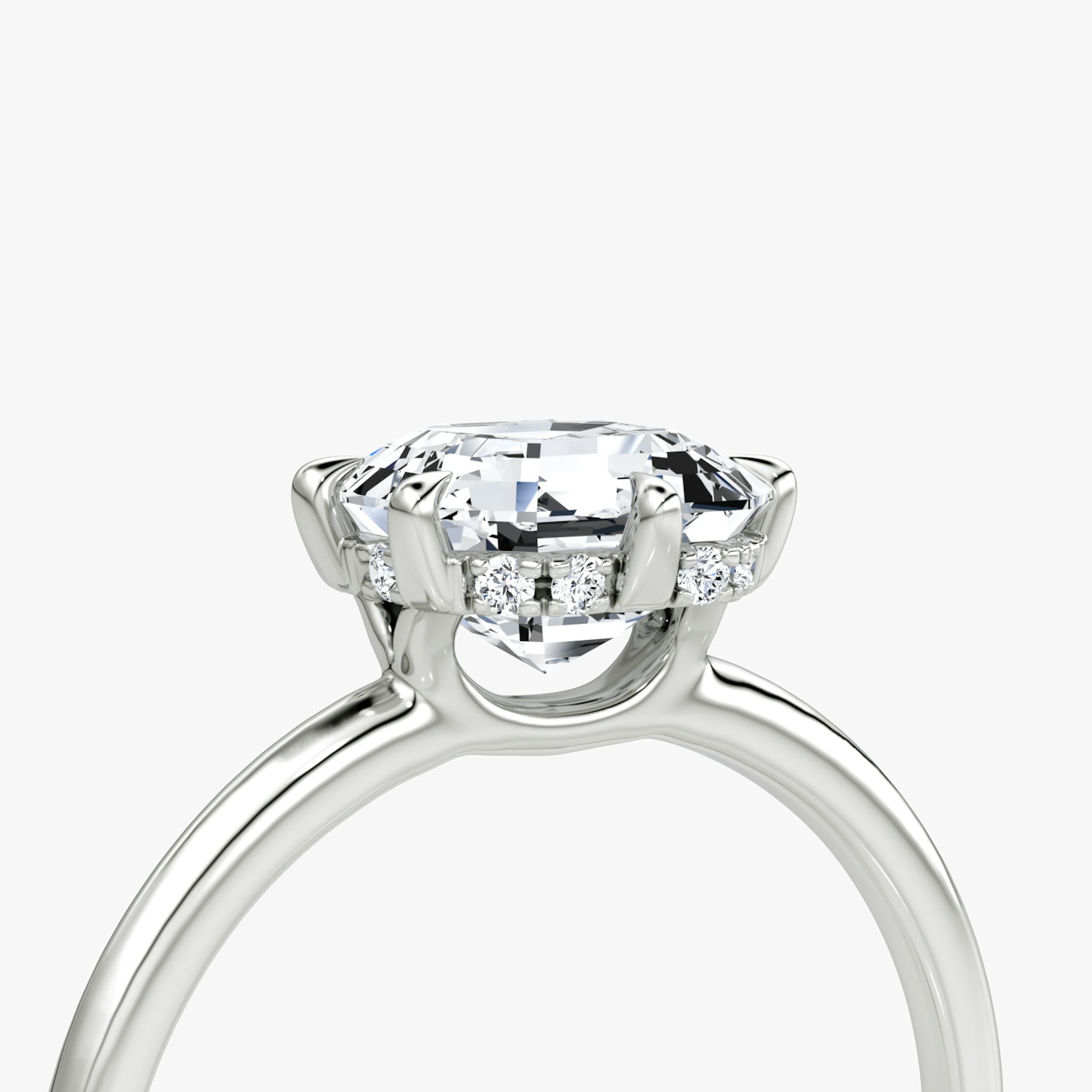 The Signature 6 Prong | Asscher | 18k | White Gold | bandAccent: Plain | bandWidth: standard | hiddenHalo: yes | diamondOrientation: vertical | caratWeight: other