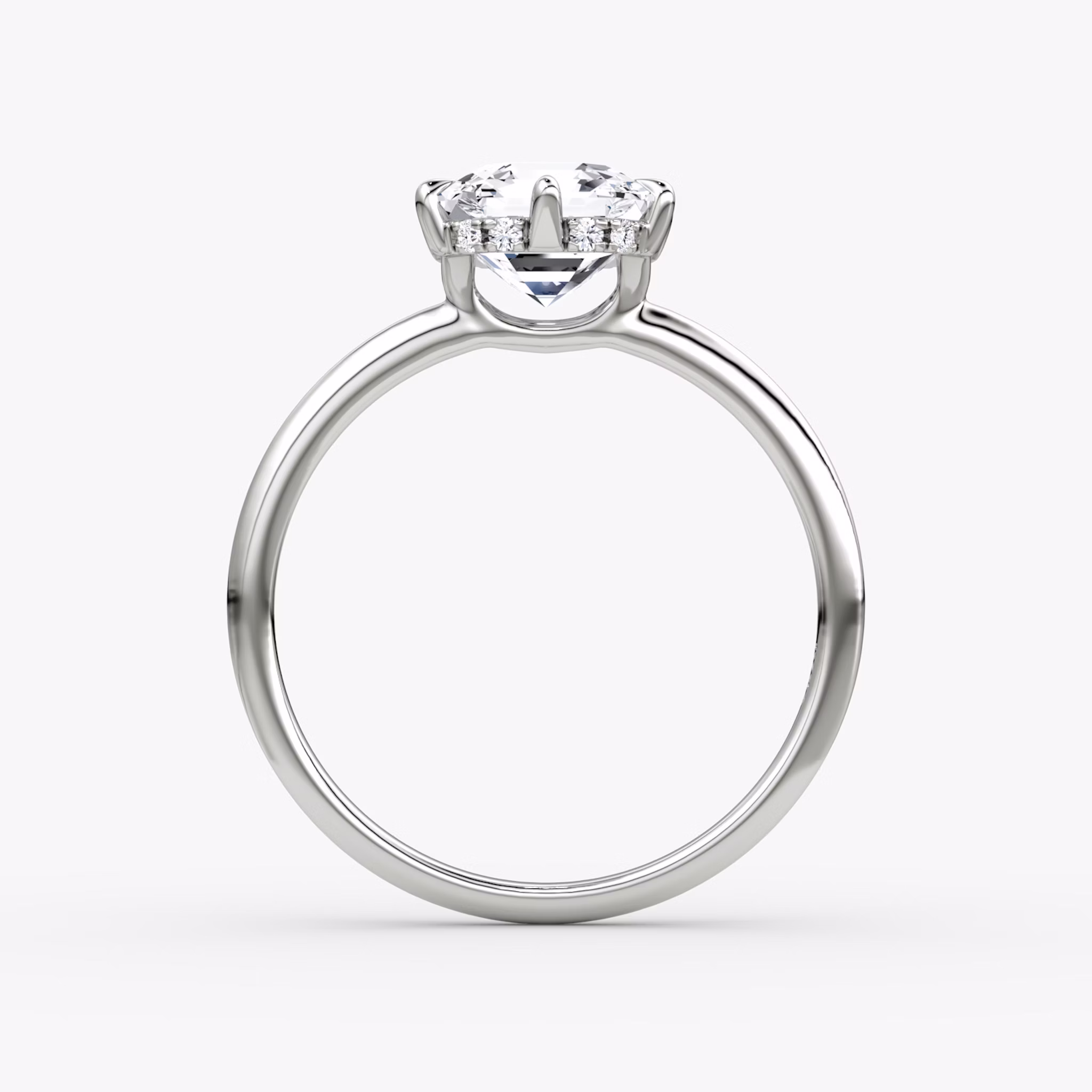 The Signature 6 Prong | Asscher | 18k | White Gold | bandAccent: Plain | bandWidth: standard | hiddenHalo: yes | diamondOrientation: vertical | caratWeight: other