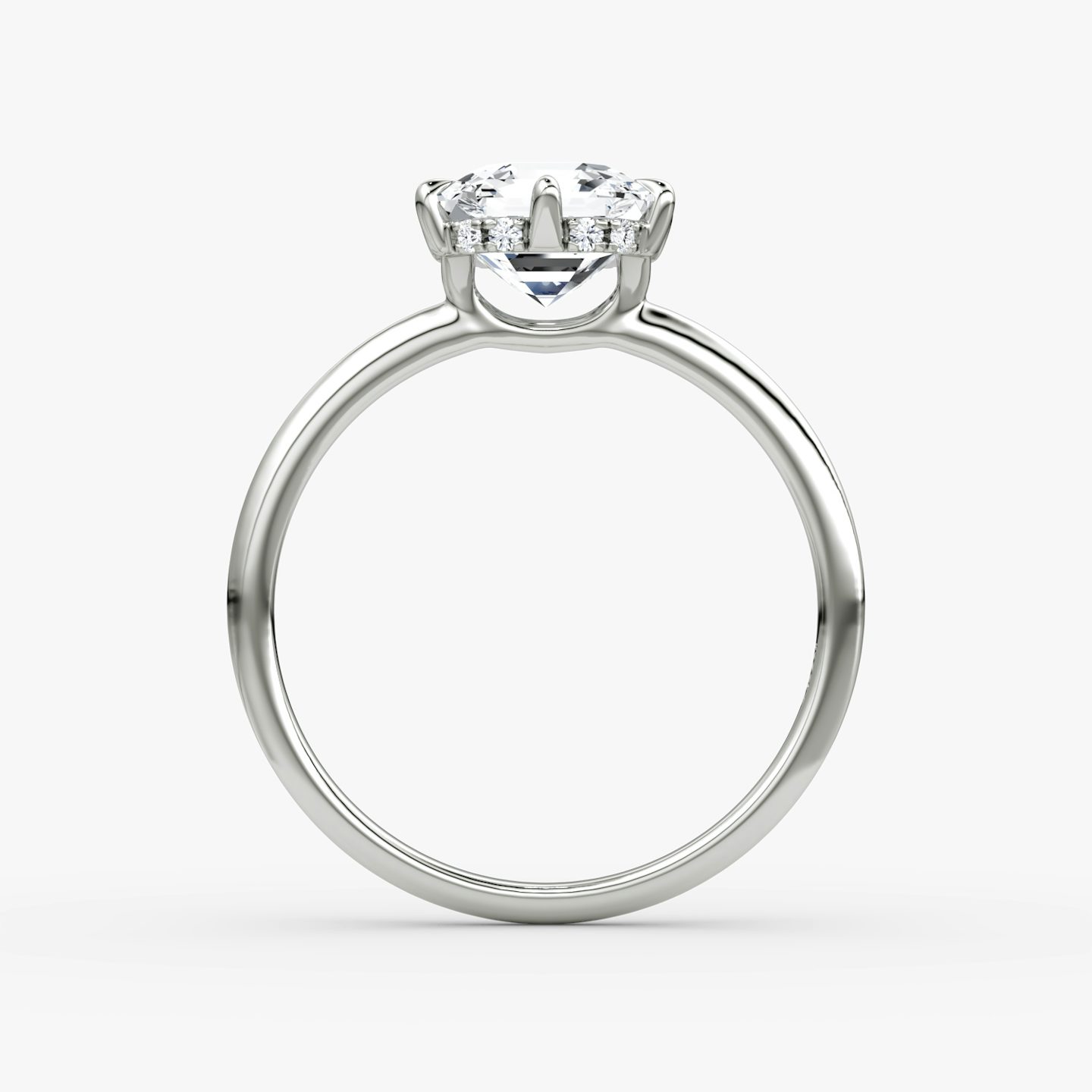 The Signature 6 Prong | Asscher | Platinum | bandAccent: Plain | bandWidth: standard | hiddenHalo: yes | diamondOrientation: vertical | caratWeight: other