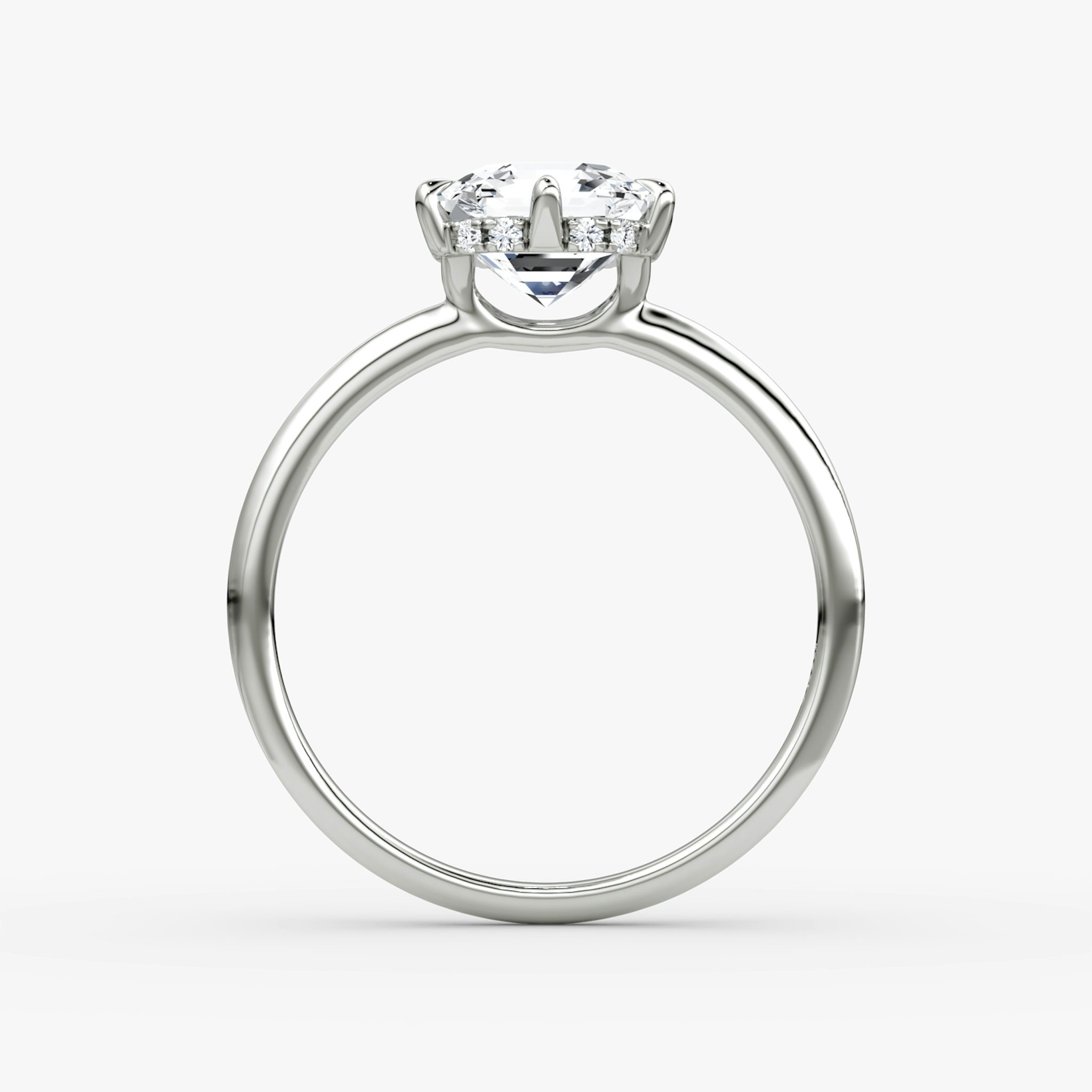 The Signature 6 Prong | Asscher | 18k | White Gold | bandAccent: Plain | bandWidth: standard | hiddenHalo: yes | diamondOrientation: vertical | caratWeight: other