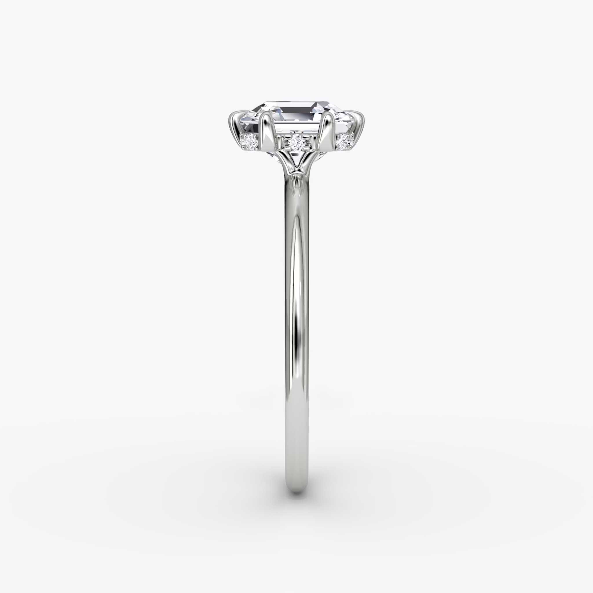 The Signature 6 Prong | Asscher | 18k | White Gold | bandAccent: Plain | bandWidth: standard | hiddenHalo: yes | diamondOrientation: vertical | caratWeight: other