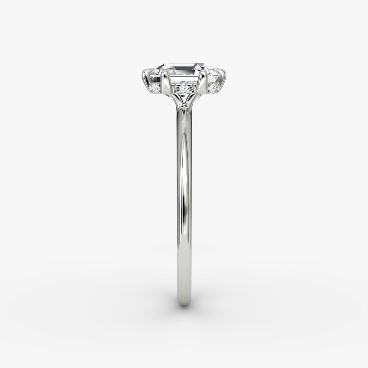 The Signature 6 Prong | Asscher | Platinum | bandAccent: Plain | bandWidth: standard | hiddenHalo: yes | diamondOrientation: vertical | caratWeight: other