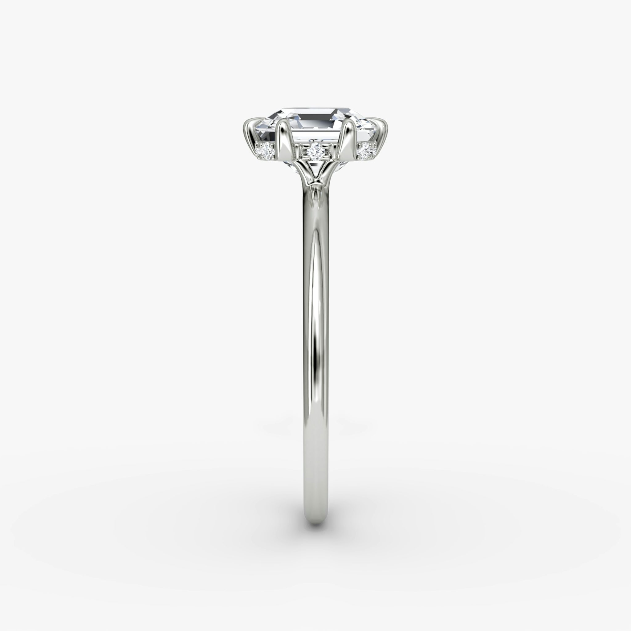 The Signature 6 Prong | Asscher | 18k | White Gold | bandAccent: Plain | bandWidth: standard | hiddenHalo: yes | diamondOrientation: vertical | caratWeight: other