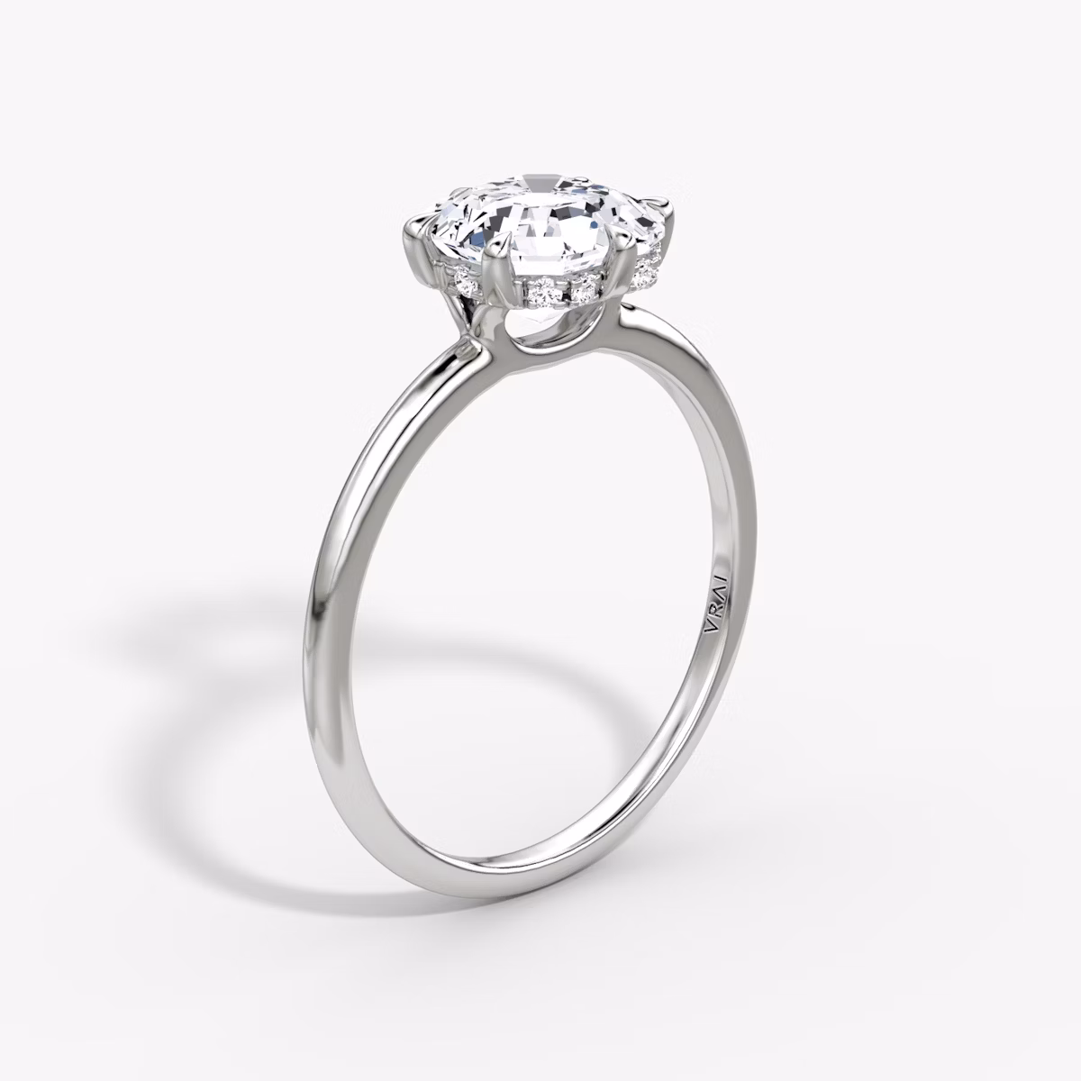 The Signature 6 Prong | Asscher | 18k | White Gold | bandAccent: Plain | bandWidth: standard | hiddenHalo: yes | diamondOrientation: vertical | caratWeight: other