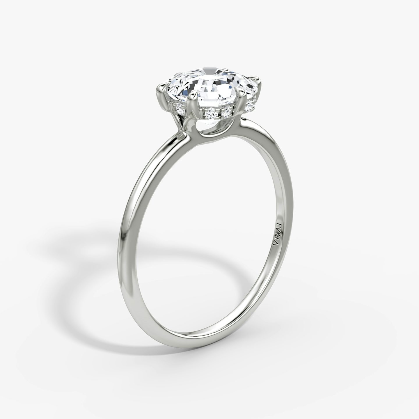 The Signature 6 Prong | Asscher | Platinum | bandAccent: Plain | bandWidth: standard | hiddenHalo: yes | diamondOrientation: vertical | caratWeight: other