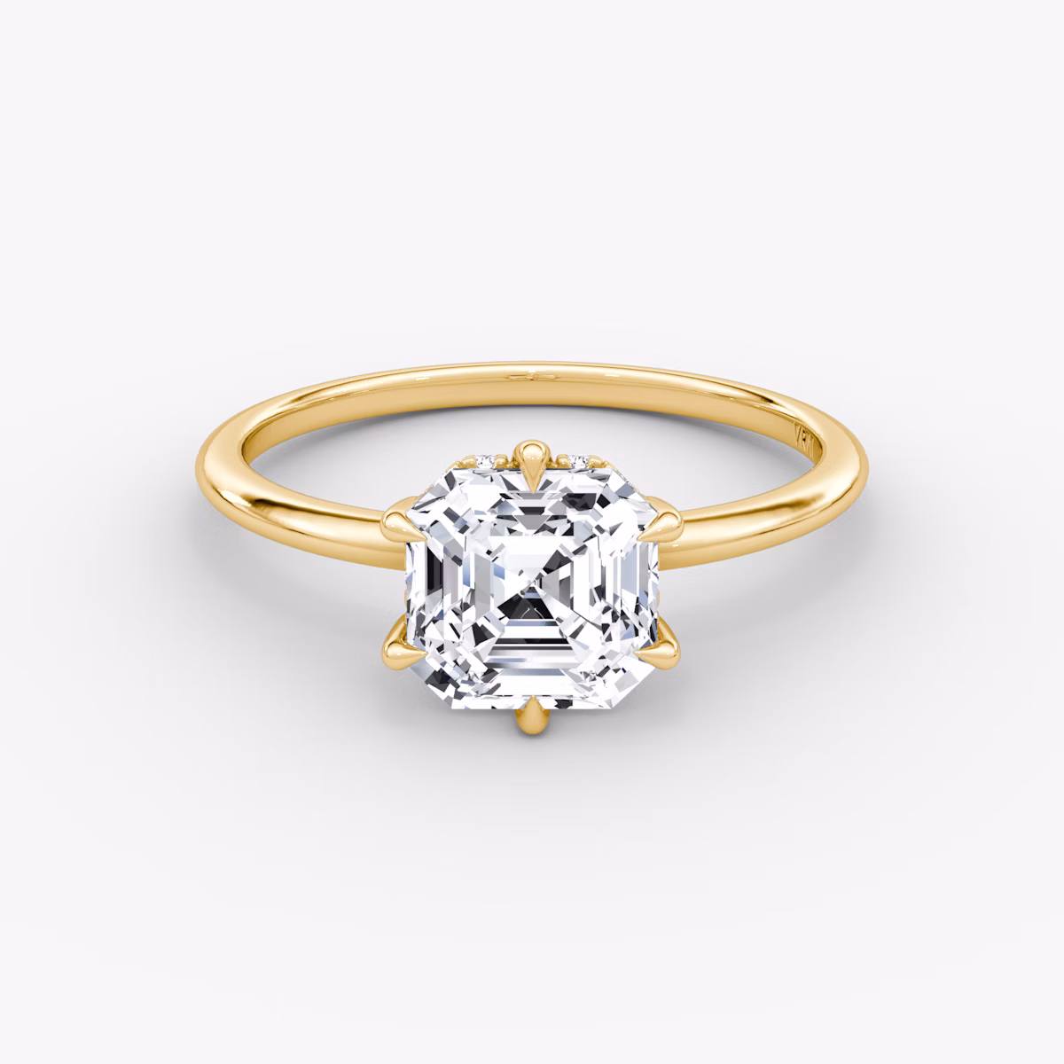 The Signature 6 Prong | Asscher | 18k | Yellow Gold | bandAccent: Plain | bandWidth: standard | hiddenHalo: yes | diamondOrientation: vertical | caratWeight: other
