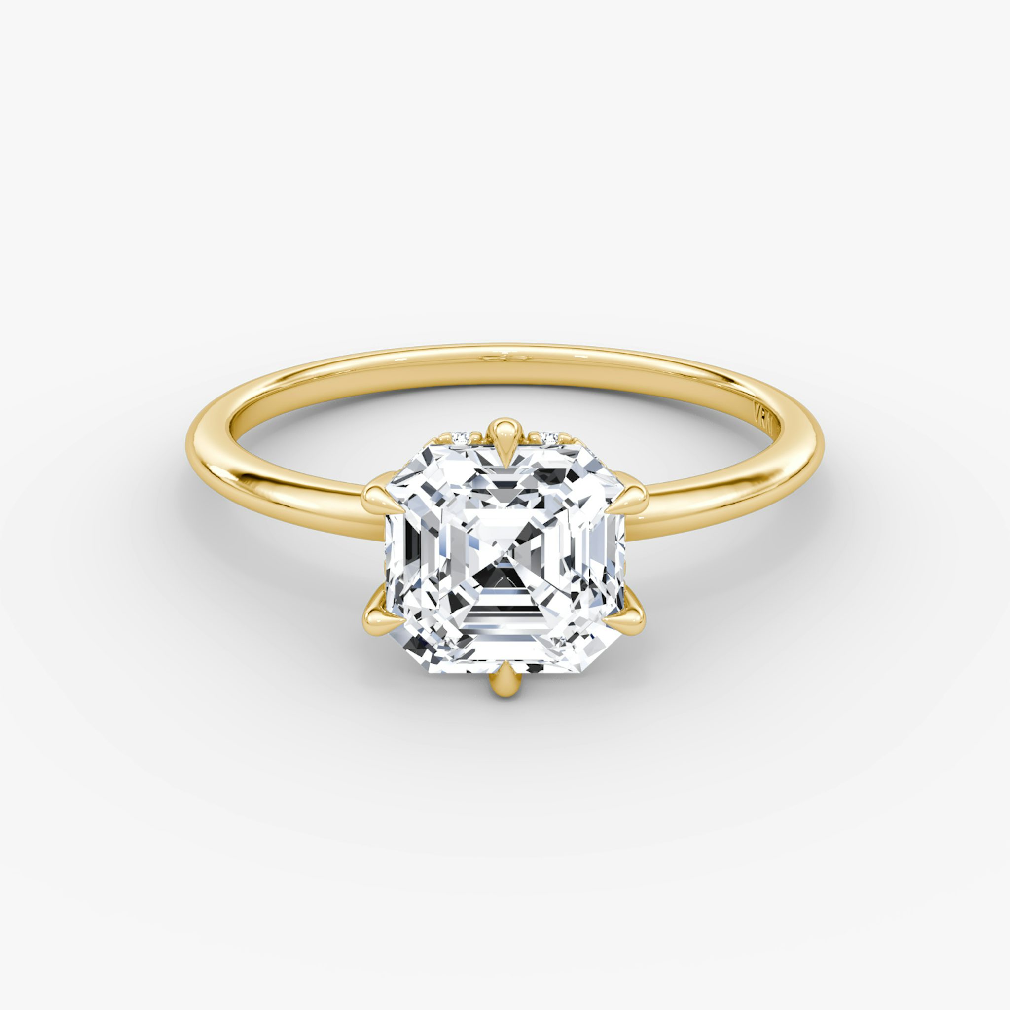 The Signature 6 Prong | Asscher | 18k | Yellow Gold | bandAccent: Plain | bandWidth: standard | hiddenHalo: yes | diamondOrientation: vertical | caratWeight: other