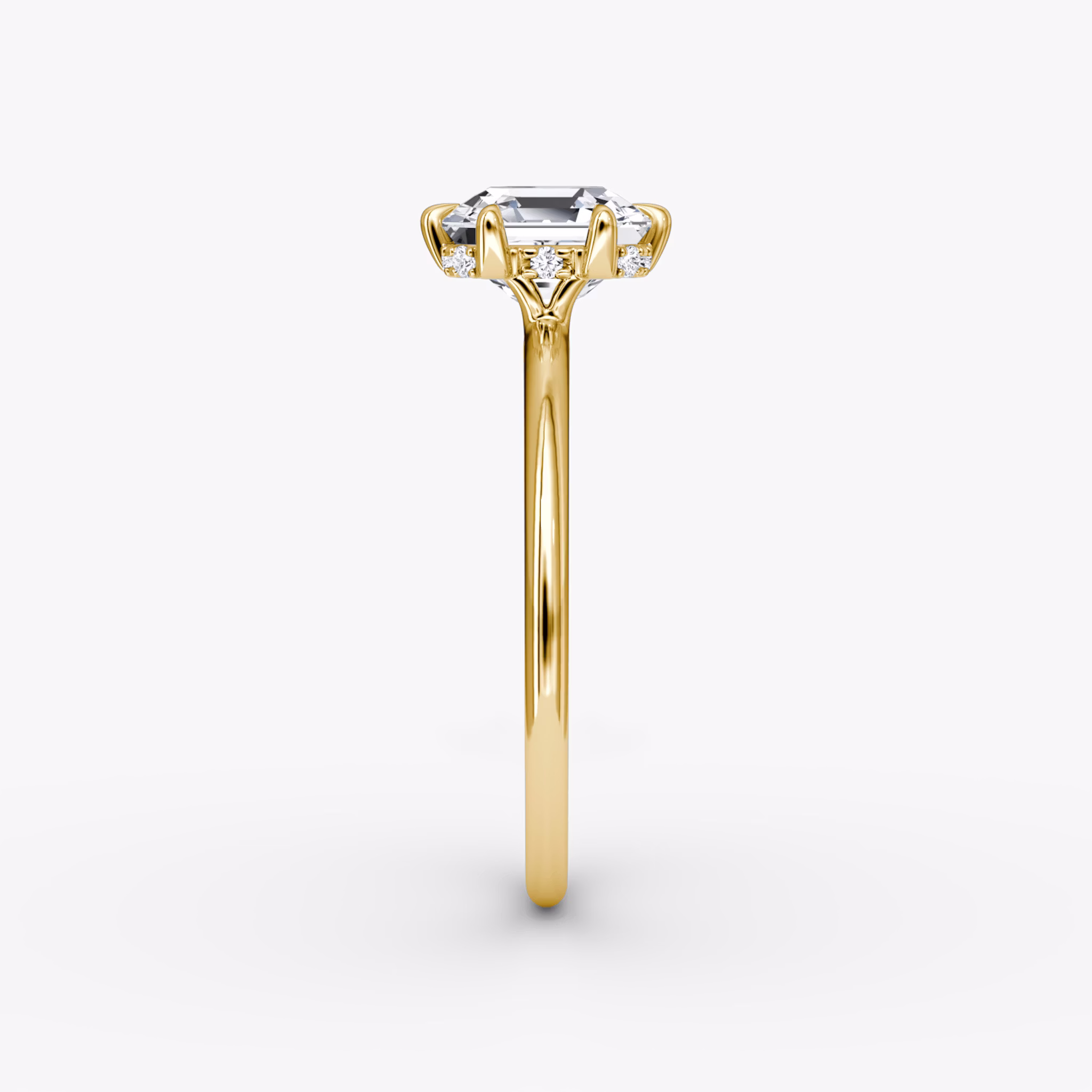 The Signature 6 Prong | Asscher | 18k | Yellow Gold | bandAccent: Plain | bandWidth: standard | hiddenHalo: yes | diamondOrientation: vertical | caratWeight: other