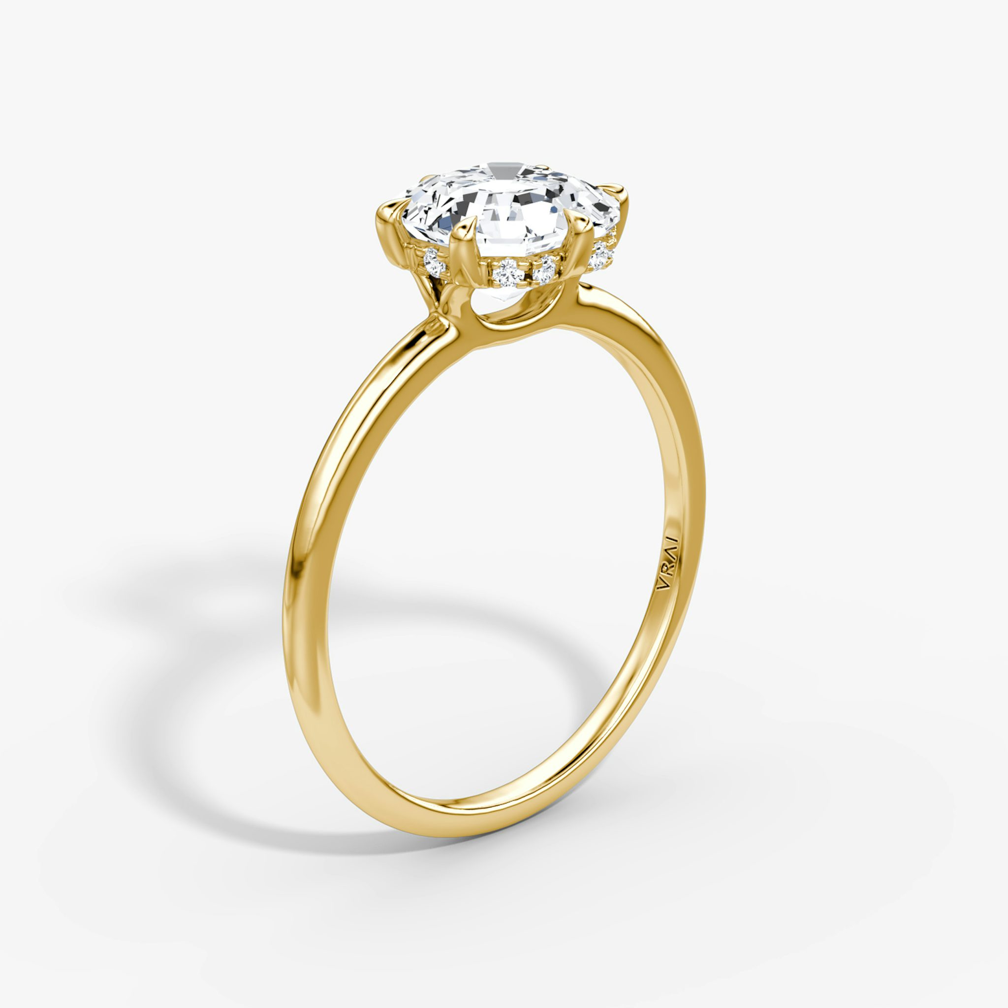 The Signature 6 Prong | Asscher | 18k | Yellow Gold | bandAccent: Plain | bandWidth: standard | hiddenHalo: yes | diamondOrientation: vertical | caratWeight: other