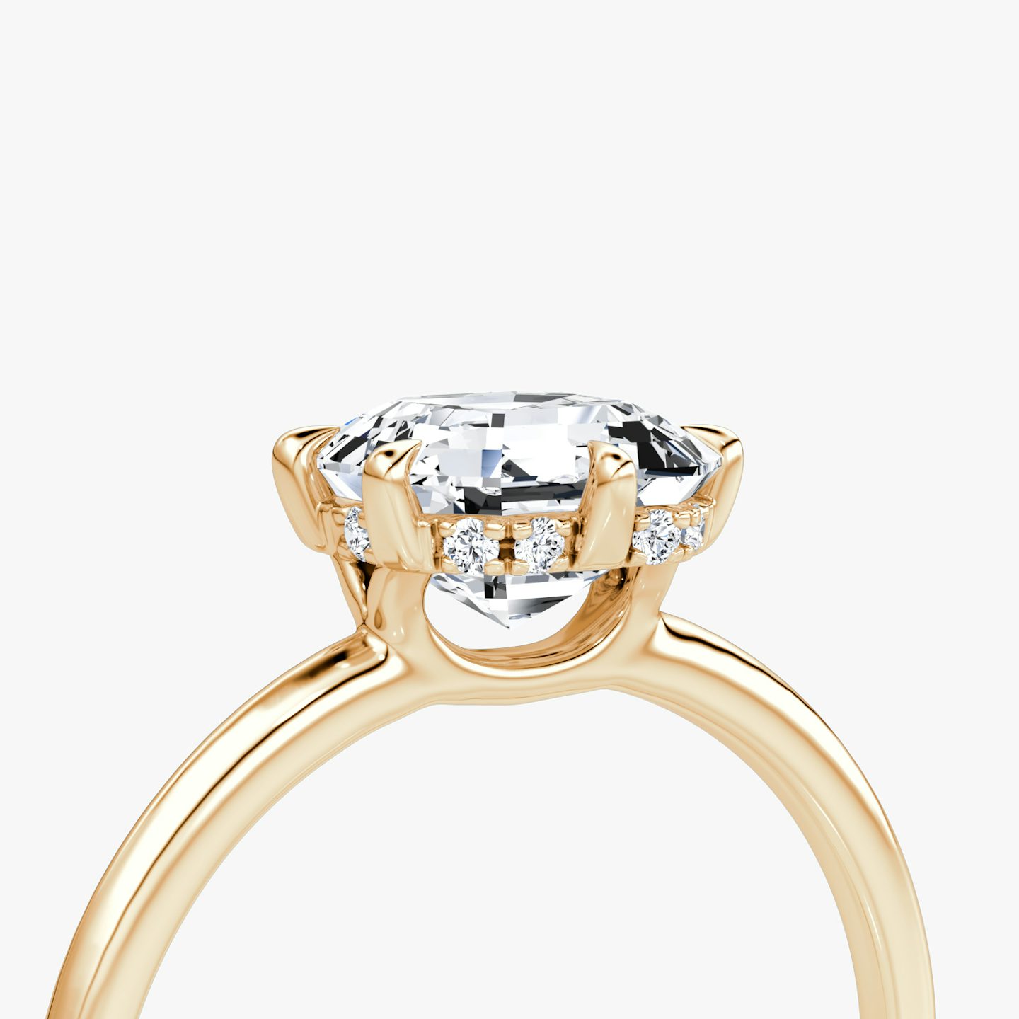The Signature 6 Prong | Asscher | 14k | Rose Gold | bandAccent: Plain | bandWidth: standard | hiddenHalo: yes | diamondOrientation: vertical | caratWeight: other