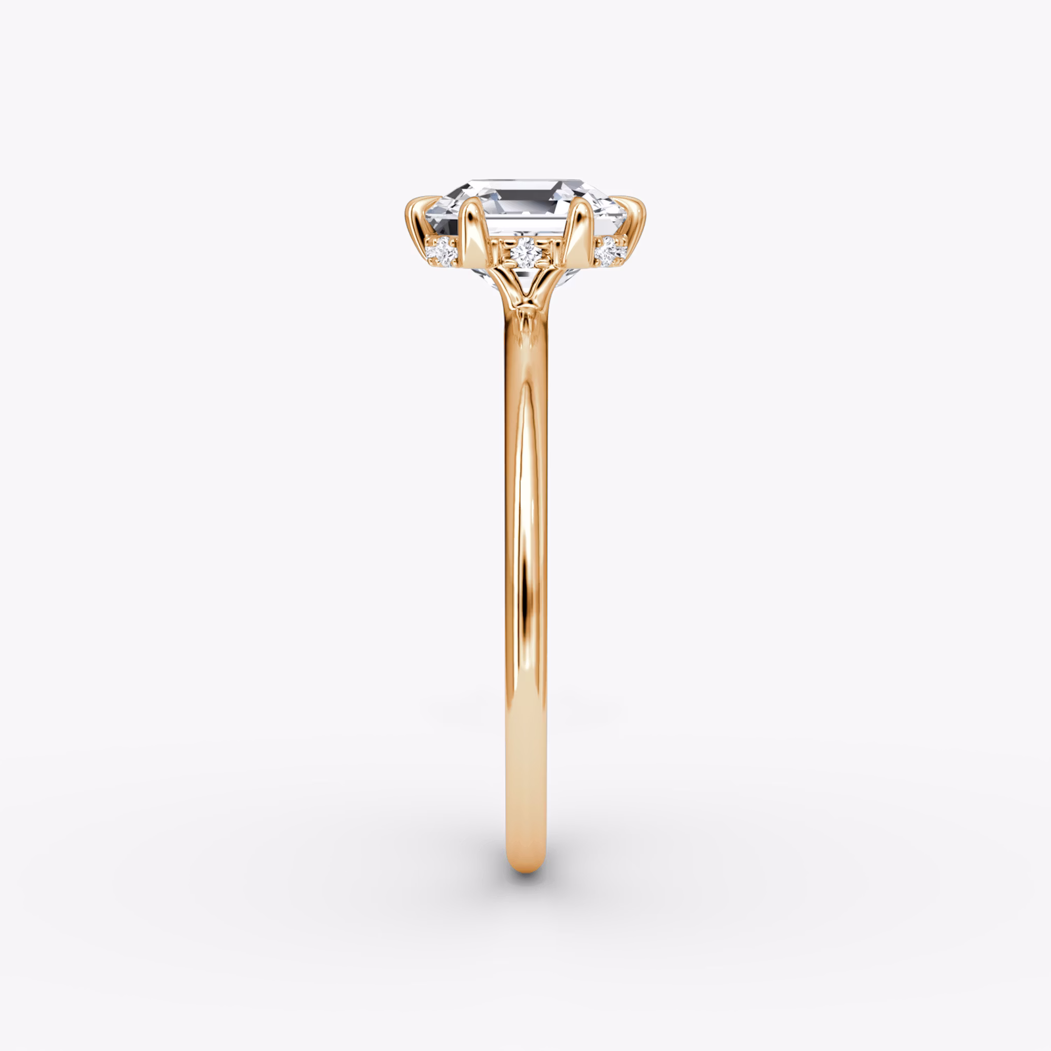 The Signature 6 Prong | Asscher | 14k | Rose Gold | bandAccent: Plain | bandWidth: standard | hiddenHalo: yes | diamondOrientation: vertical | caratWeight: other